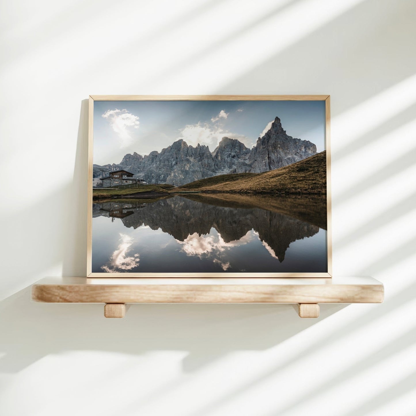Passo Rolle Dolomites Print – Mountain Reflection Landscape Wall Art