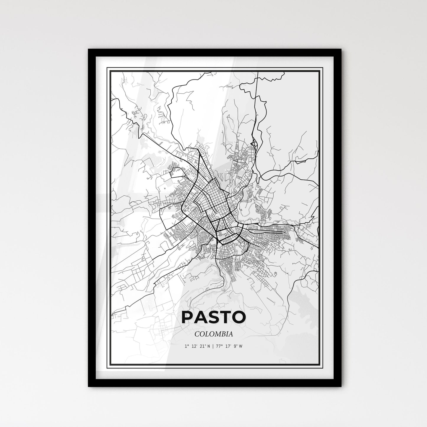 Pasto Colombia - Scandinavian Style City Map for Modern Home Decor