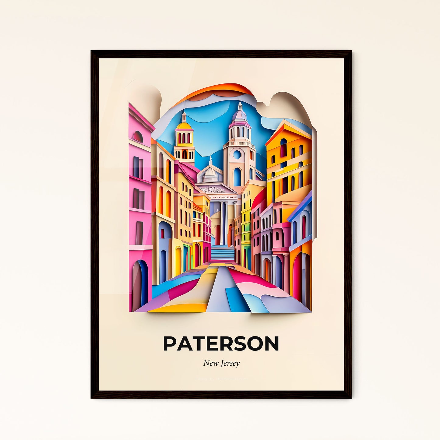 Vivid Paterson, New Jersey - a colorful city scene with a church and a rainbow colored street