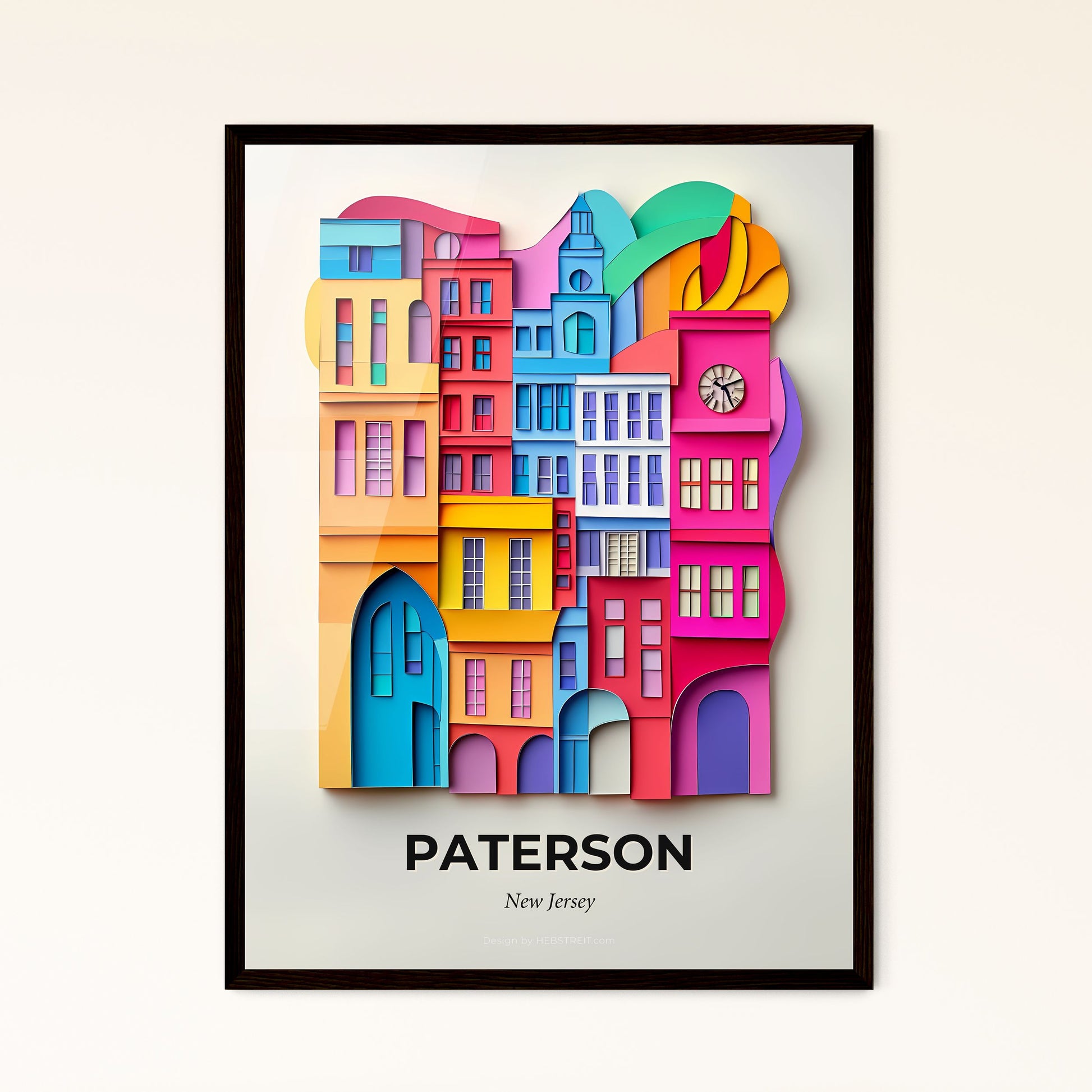 Vivid Paterson, New Jersey - a colorful city with a clock on the top of it