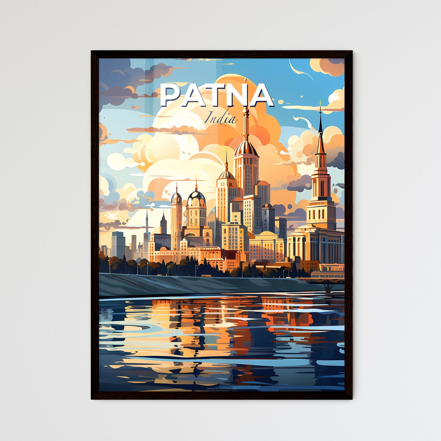 Vibrant Patna Skyline Painting: Willemstad Overlooking Towers and River Default Title