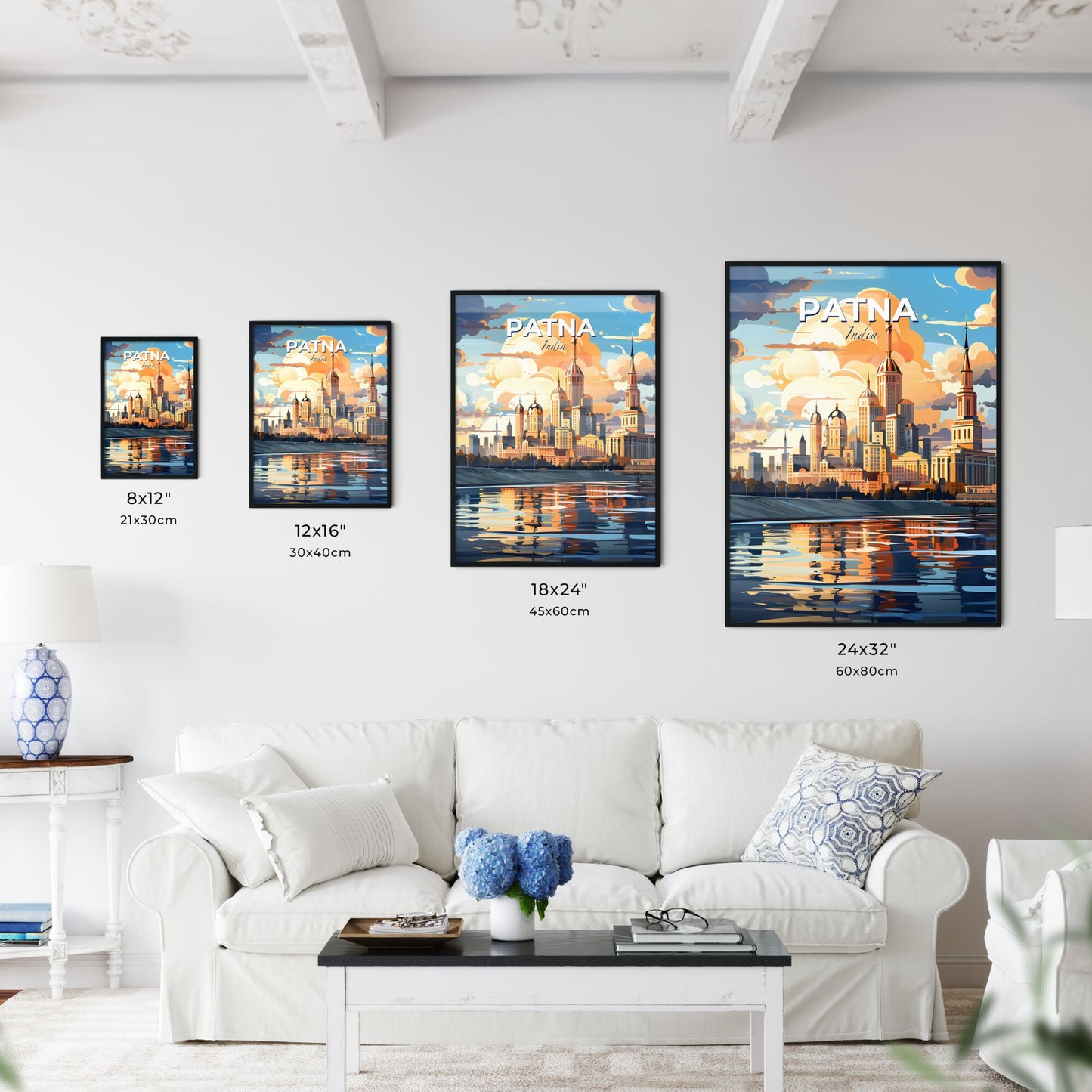 Vibrant Patna Skyline Painting: Willemstad Overlooking Towers and River Default Title