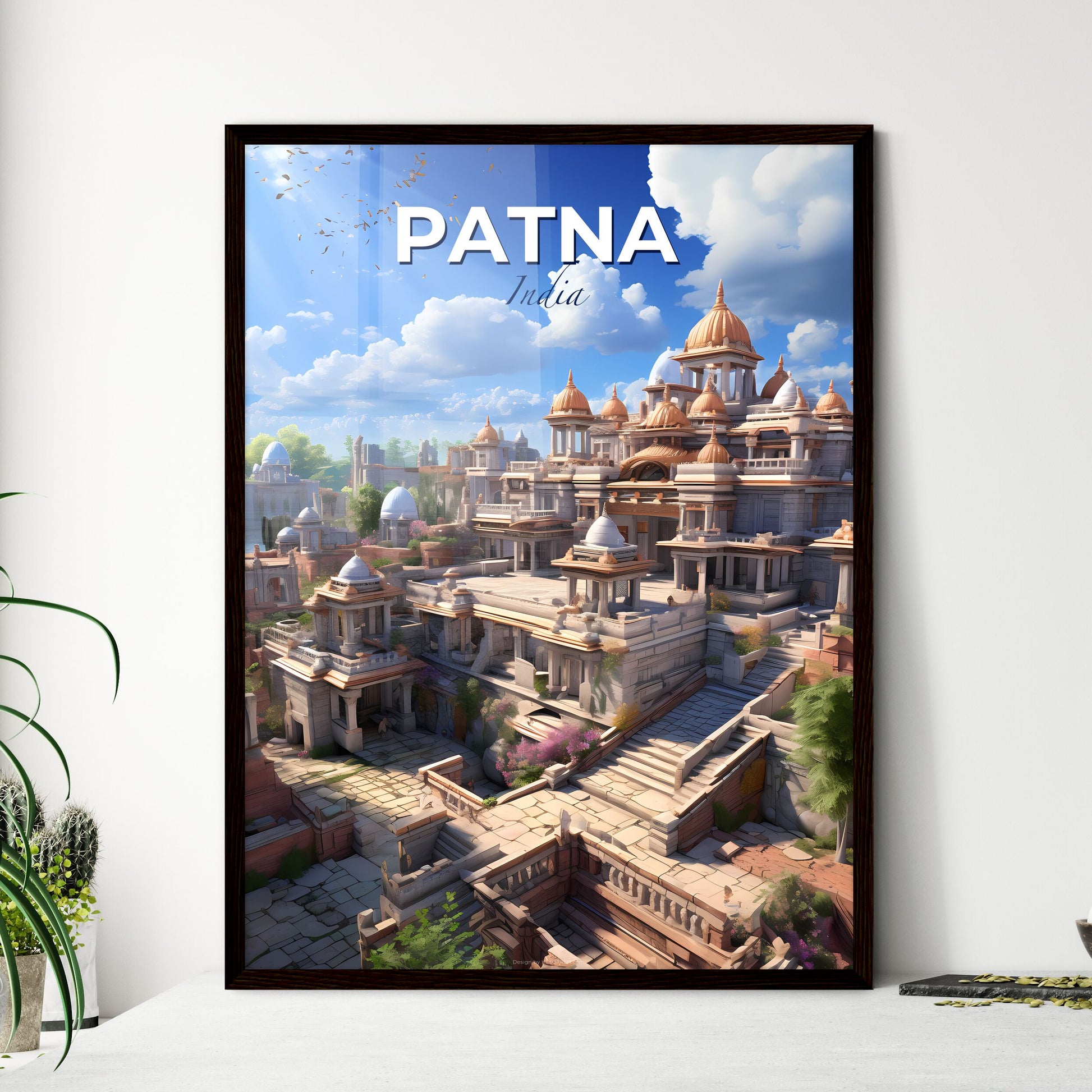 Panoramic Painting of Patna's Skyline with Towering Structures and a Serene Blue Firmament Default Title