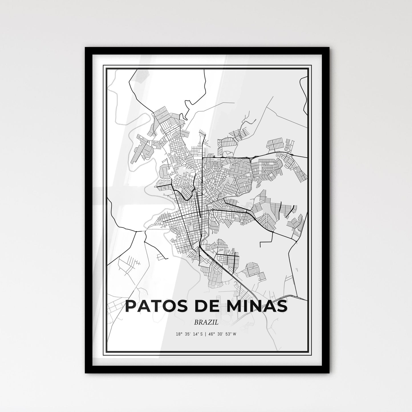 Patos de Minas Brazil - Scandinavian Style City Map for Modern Home Decor