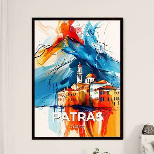 Vibrant Patras, Greece - A Painting Of A Volcano And A Building