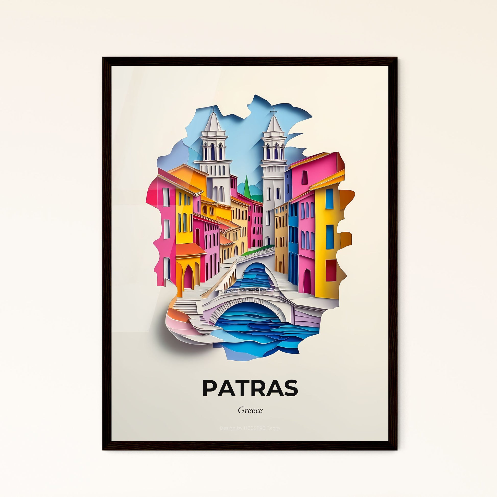 Vivid Patras, Greece - a paper cut of a bridge and buildings