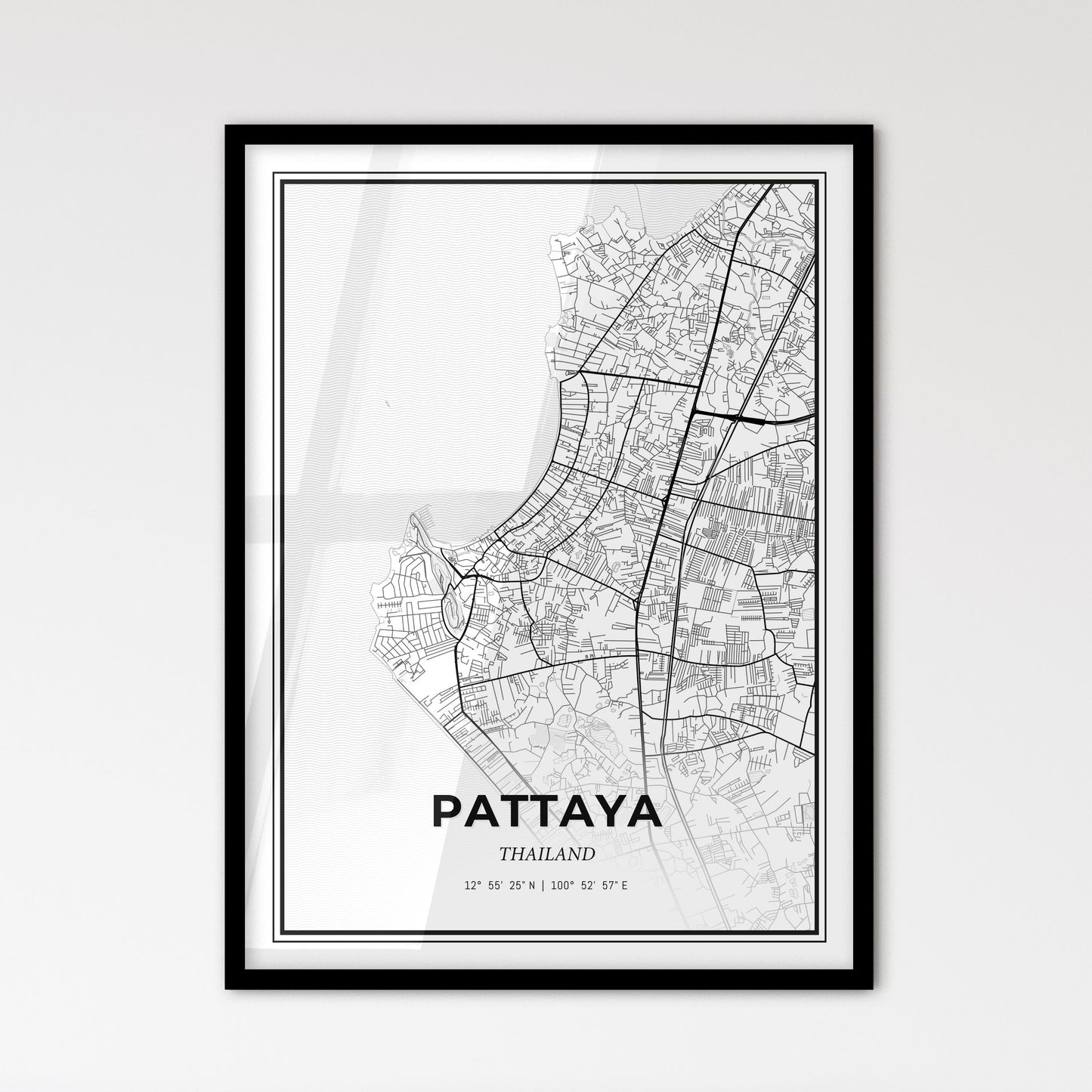 Pattaya Thailand - Scandinavian Style City Map for Modern Home Decor