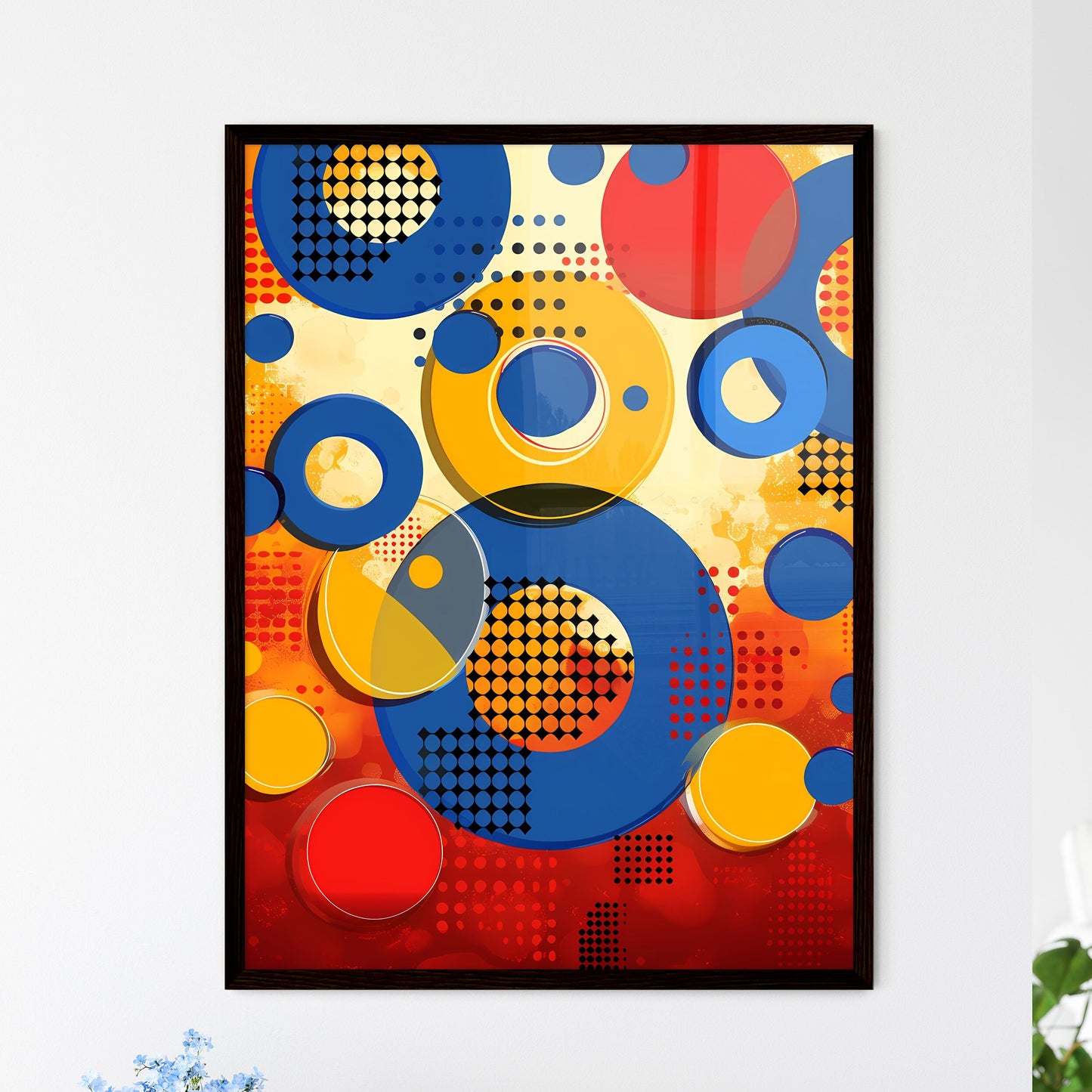 Retro Art Colorful Circles and Dots Painting - Framed Art Print
