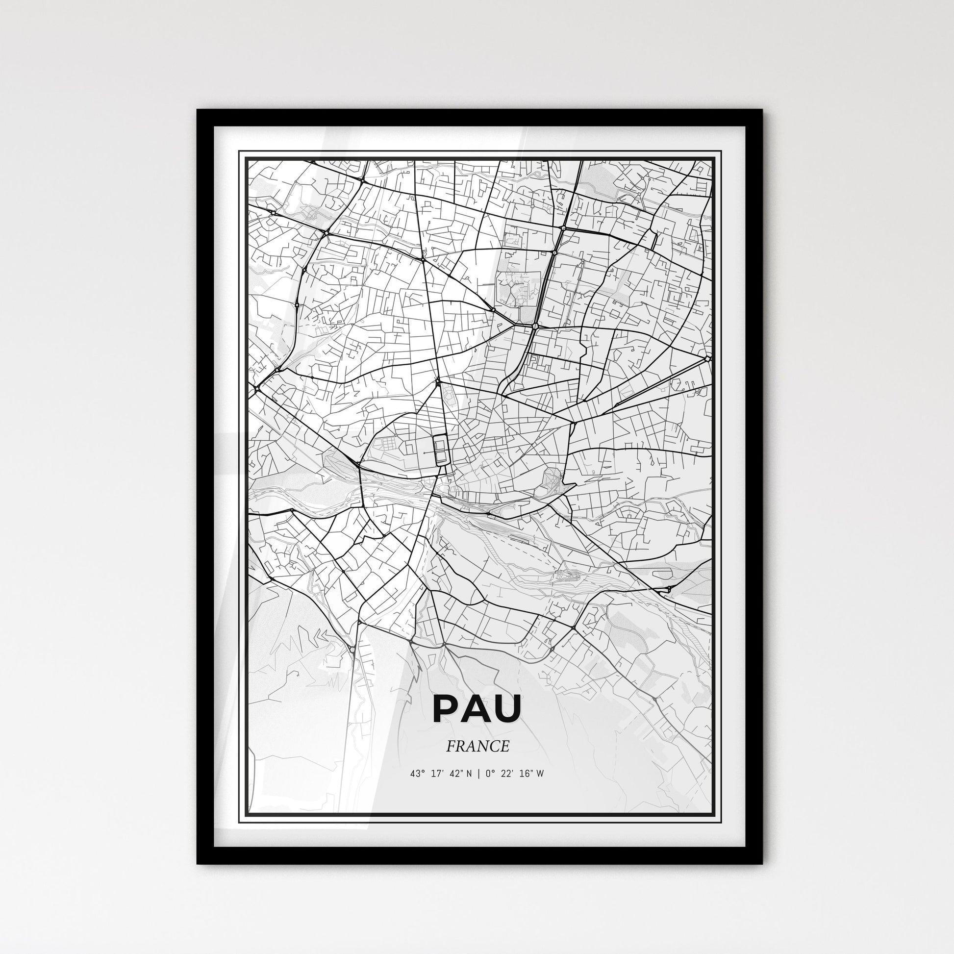 Pau France - Scandinavian Style City Map for Modern Home Decor