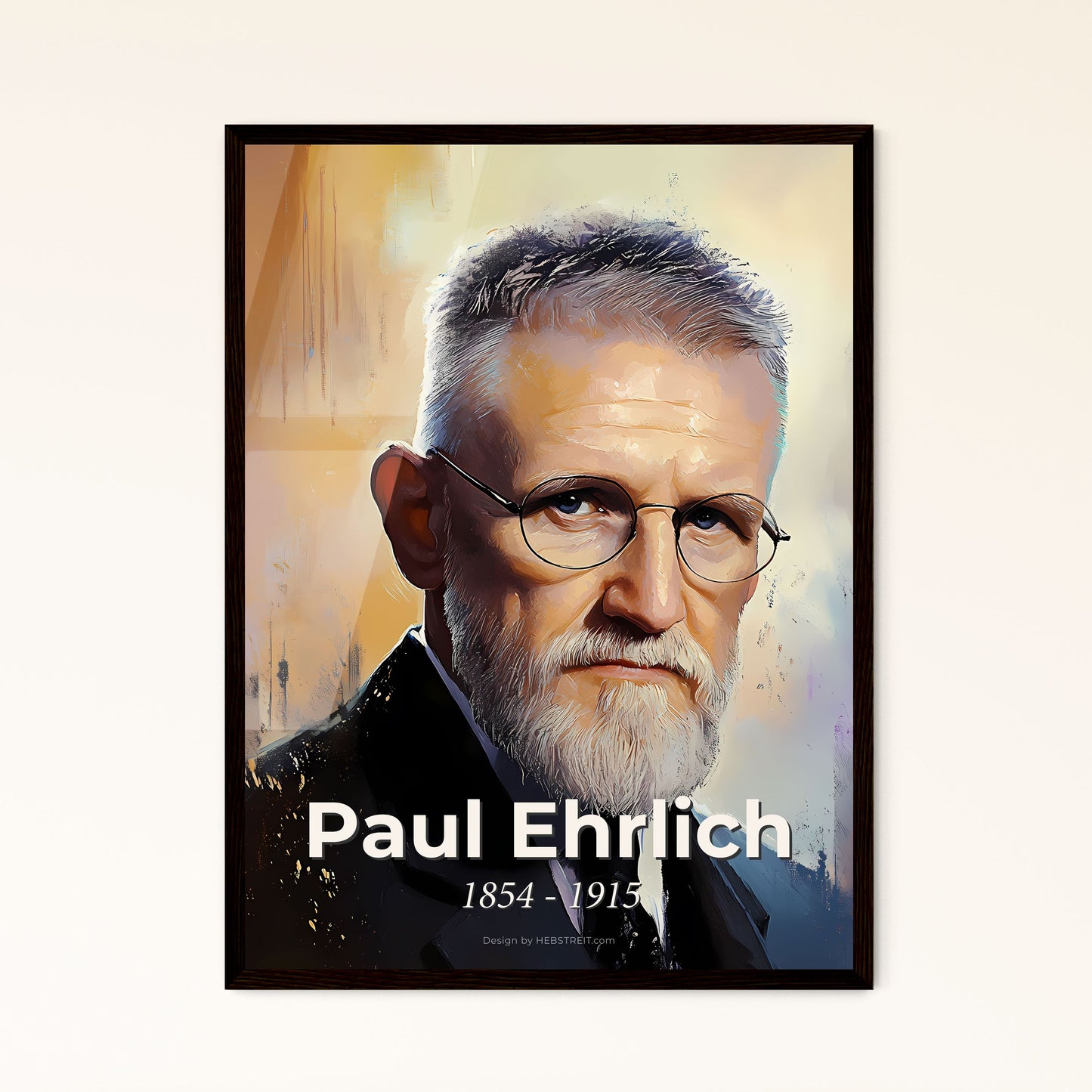 Portrait of Paul Ehrlich, 1854 - 1915. Impressionistic painting of a man with a beard and glasses.