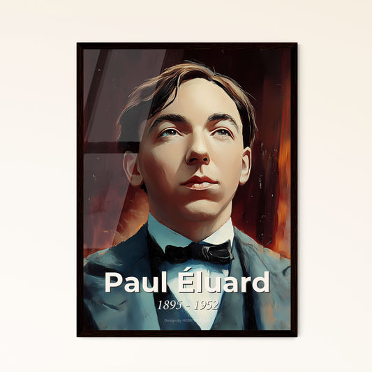 Portrait of Paul Éluard, 1895 - 1952. Impressionistic painting of a man in a suit looking up.