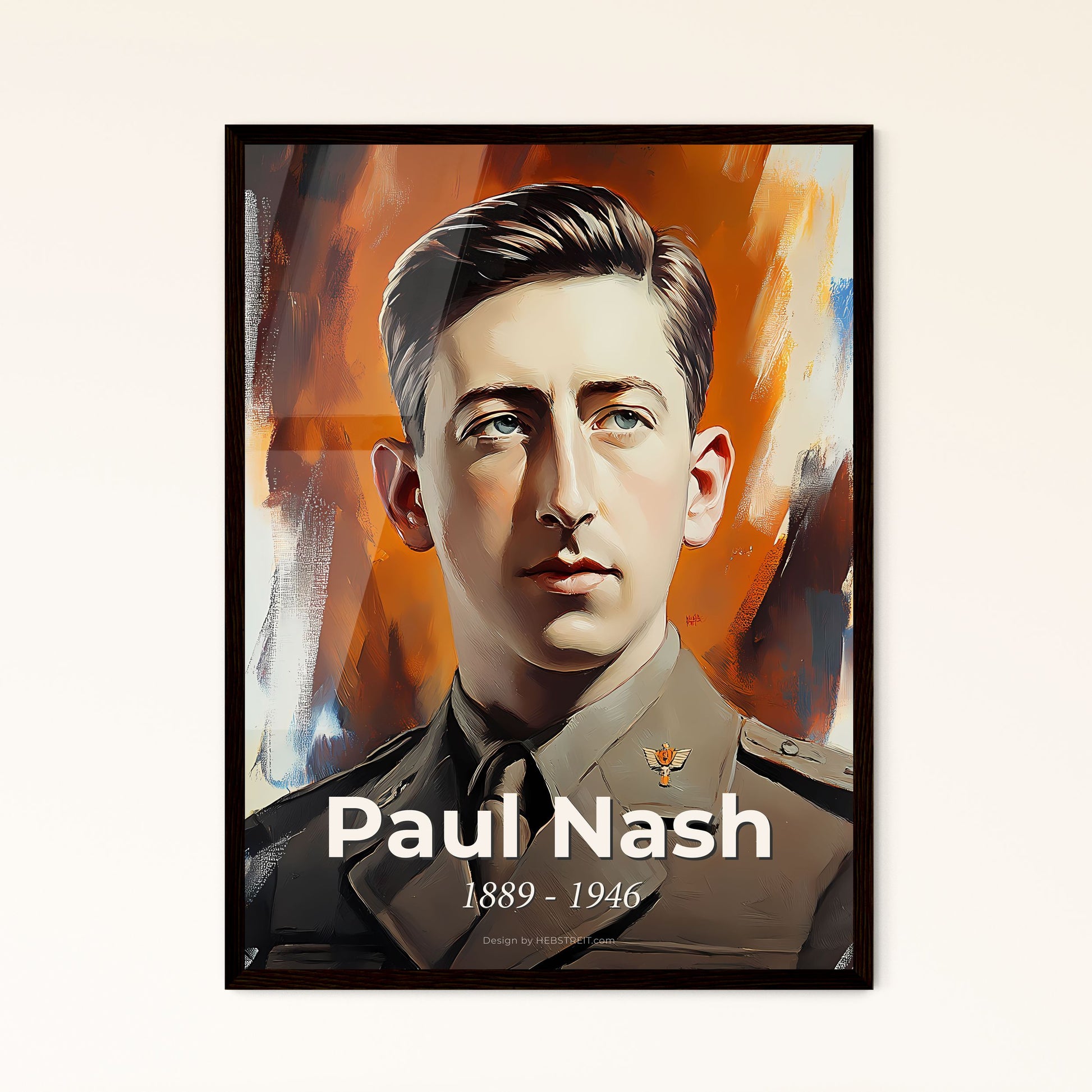 Portrait of Paul Nash, 1889 - 1946. Impressionistic painting of a man in a military uniform.