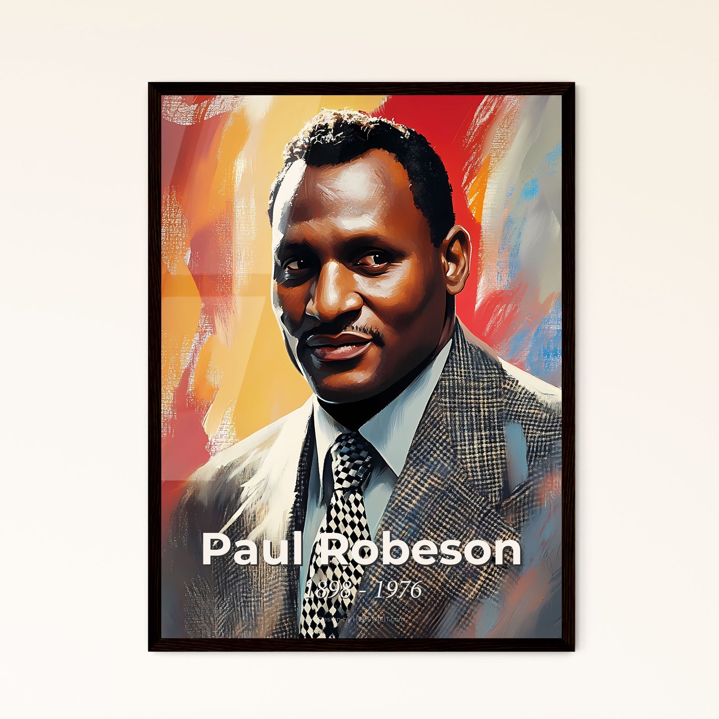 Portrait of Paul Robeson, 1898 - 1976. Impressionistic painting of a man in a suit and tie.