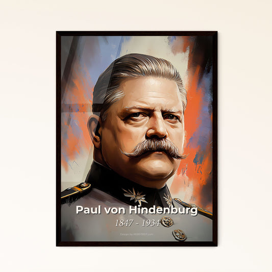 Portrait of Paul von Hindenburg, 1847 - 1934. Impressionistic painting of a man with a mustache.