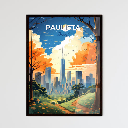 Vibrant Cityscape Painting: Paulista Brazil Skyline with Trees and Path Default Title