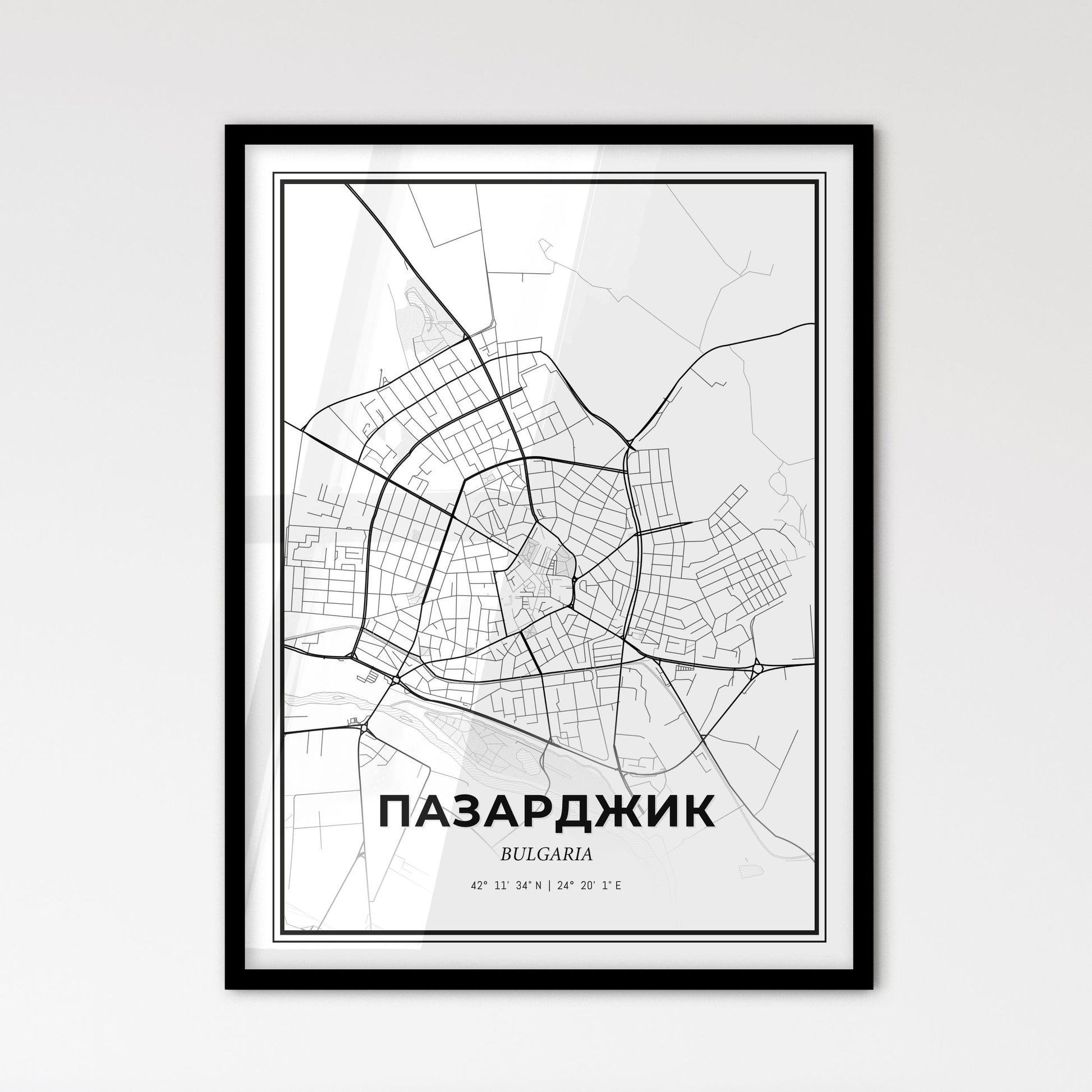 Pazardzhik Bulgaria - Scandinavian Style City Map for Modern Home Decor