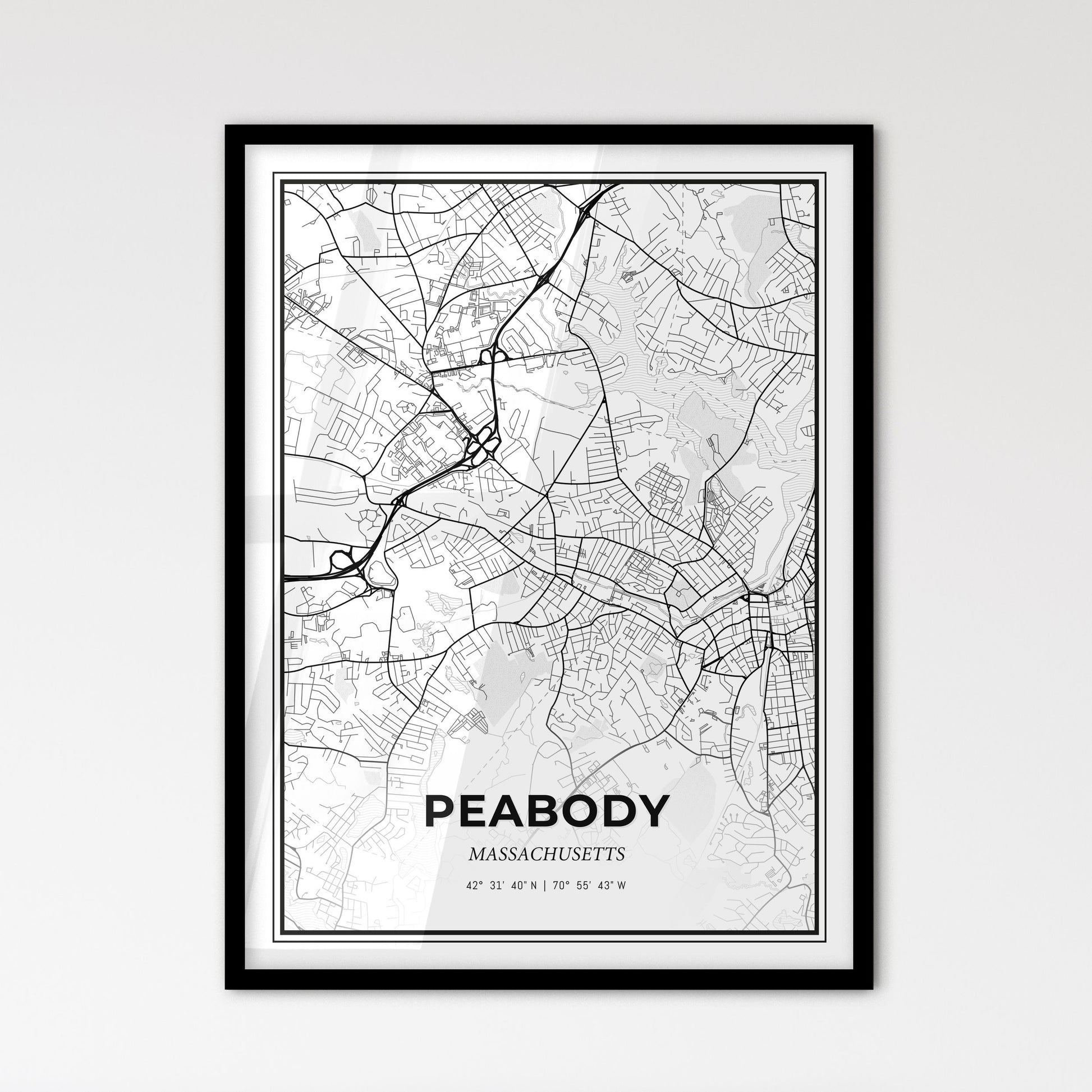 Peabody Massachusetts - Scandinavian Style City Map for Modern Home Decor