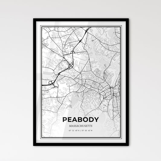 Peabody Massachusetts - Scandinavian Style City Map for Modern Home Decor