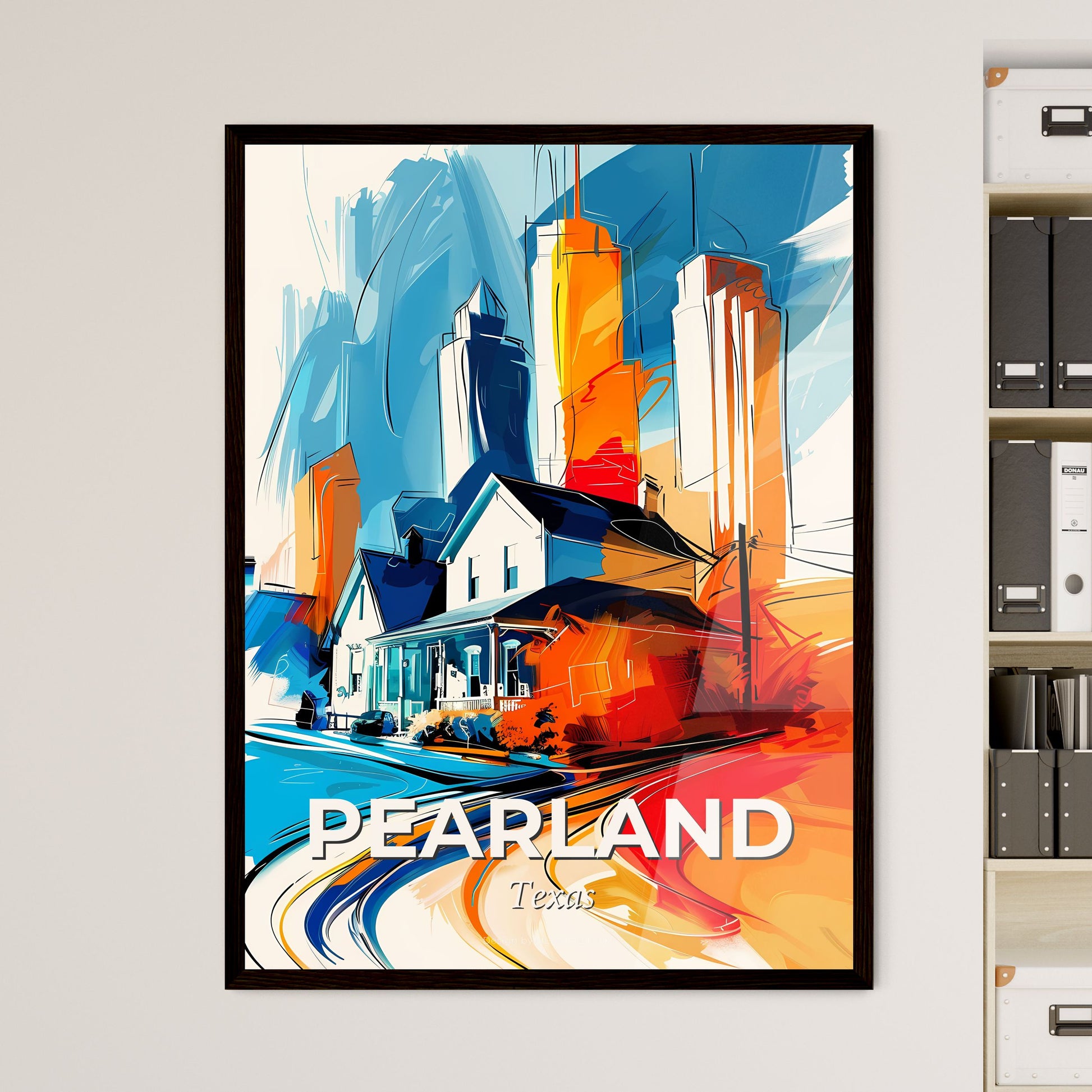 Vibrant Pearland, Texas - A Painting Of A House And A City