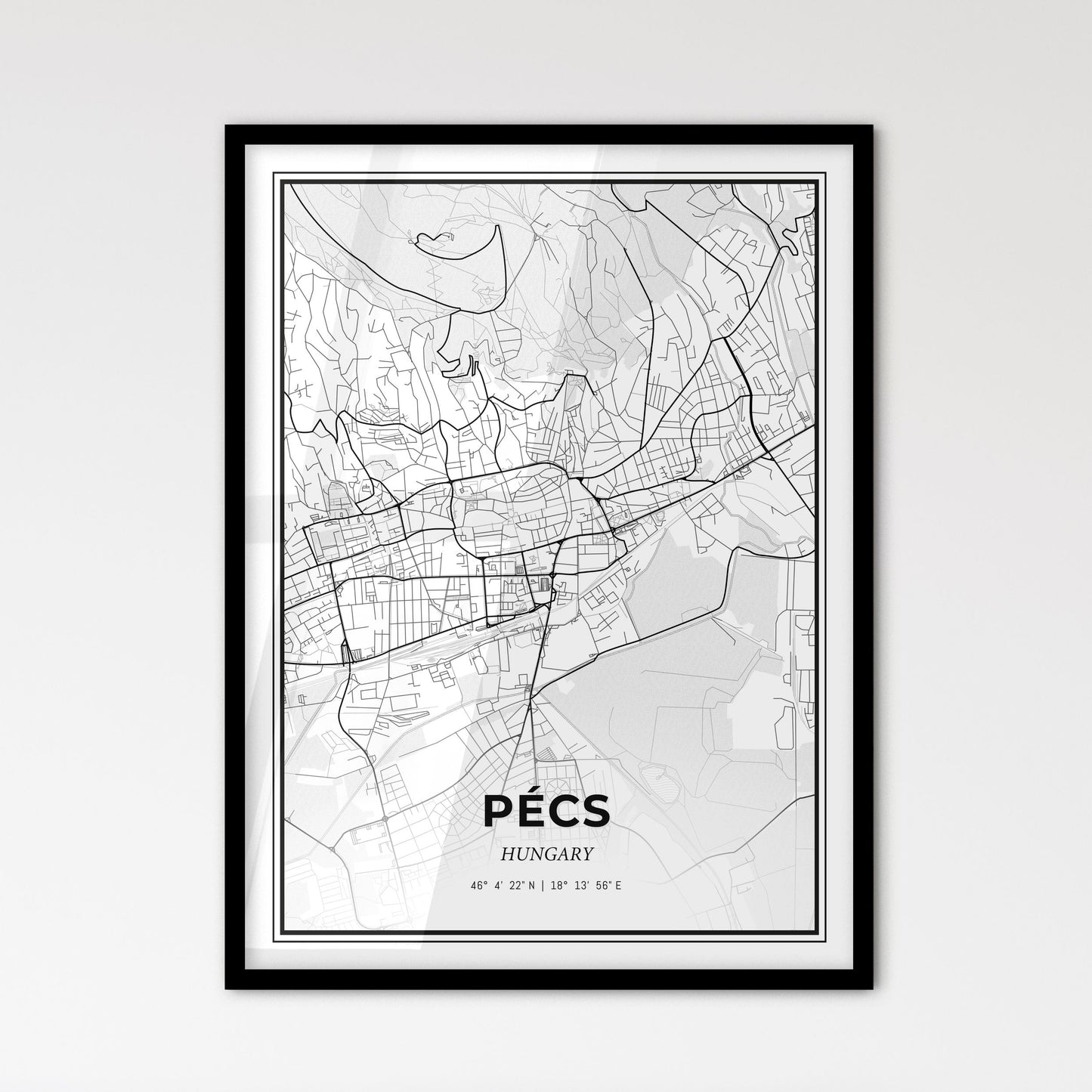 Pécs Hungary - Scandinavian Style City Map for Modern Home Decor