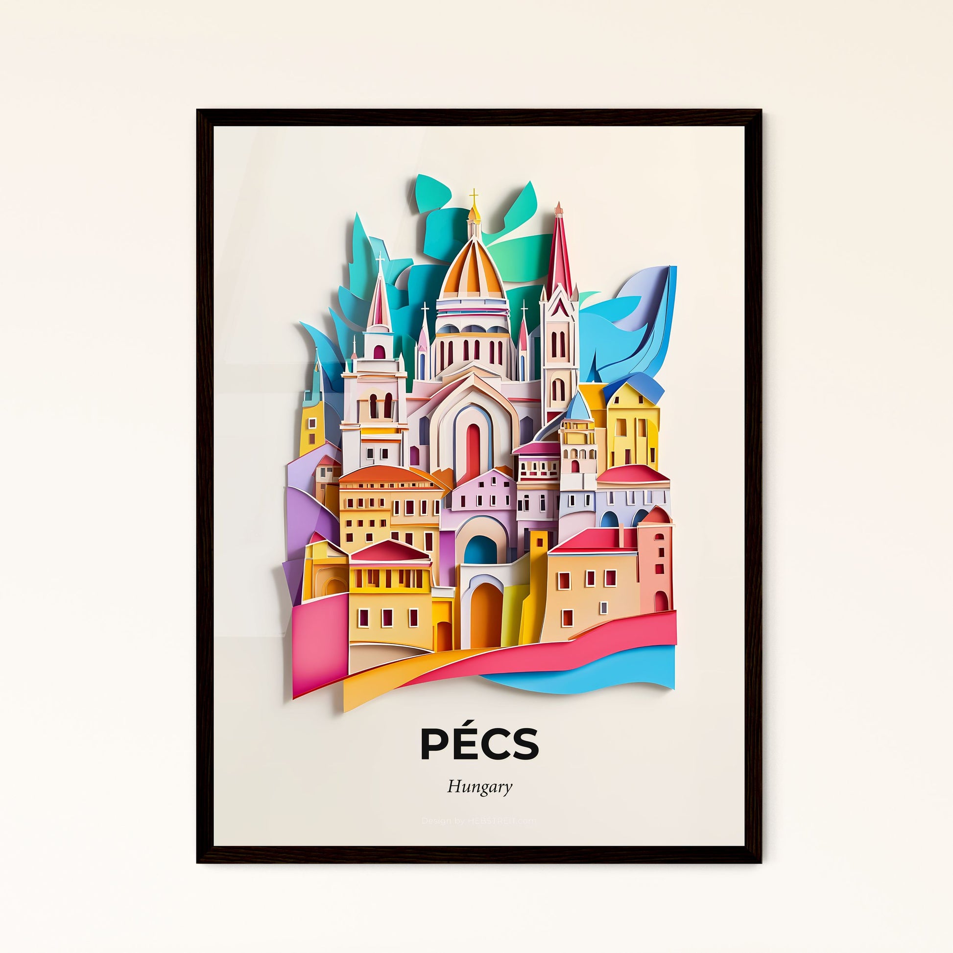 Vivid Pécs, Hungary - a paper cut of a city with a bird flying over it