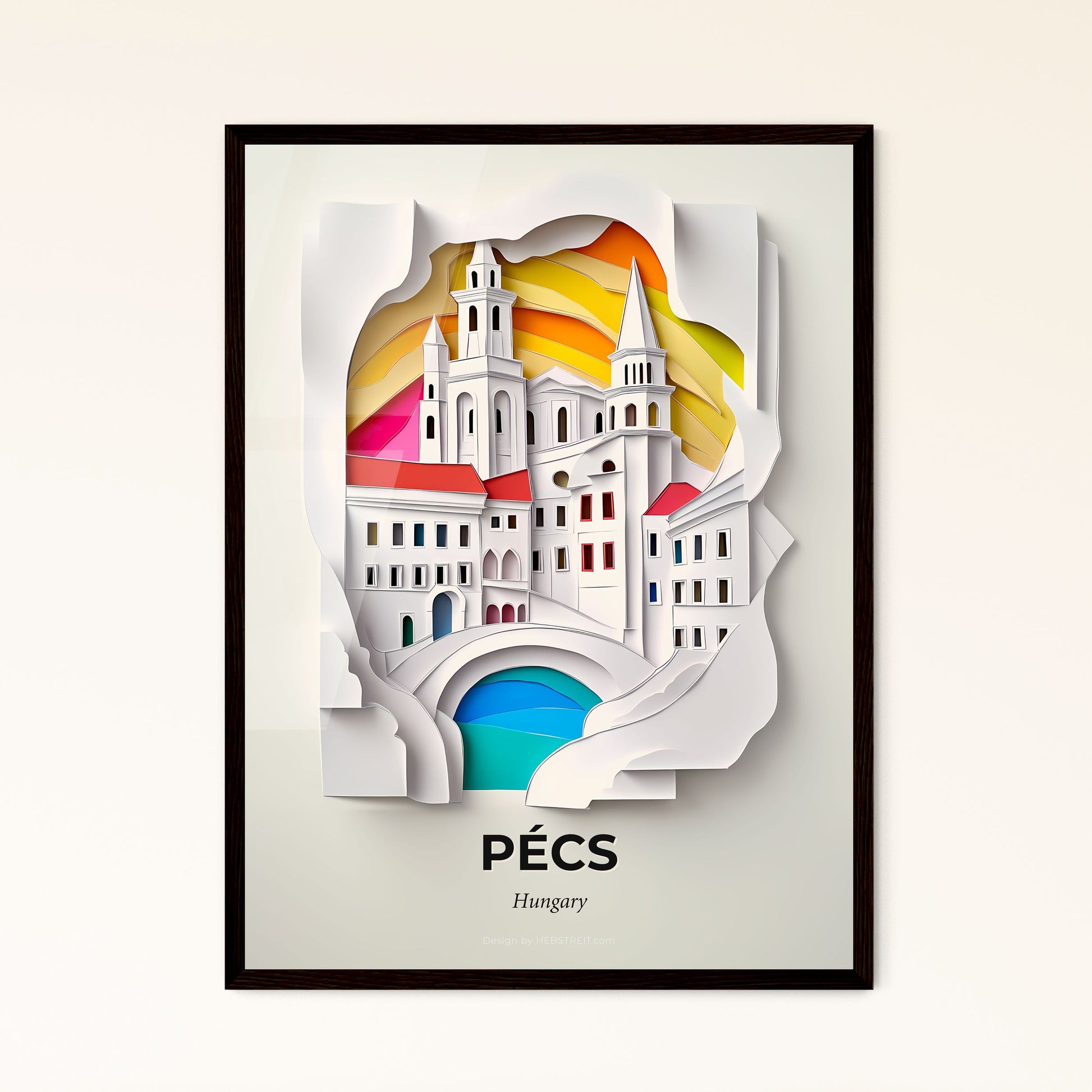 Vivid Pécs, Hungary - a paper cut of a city with a bridge