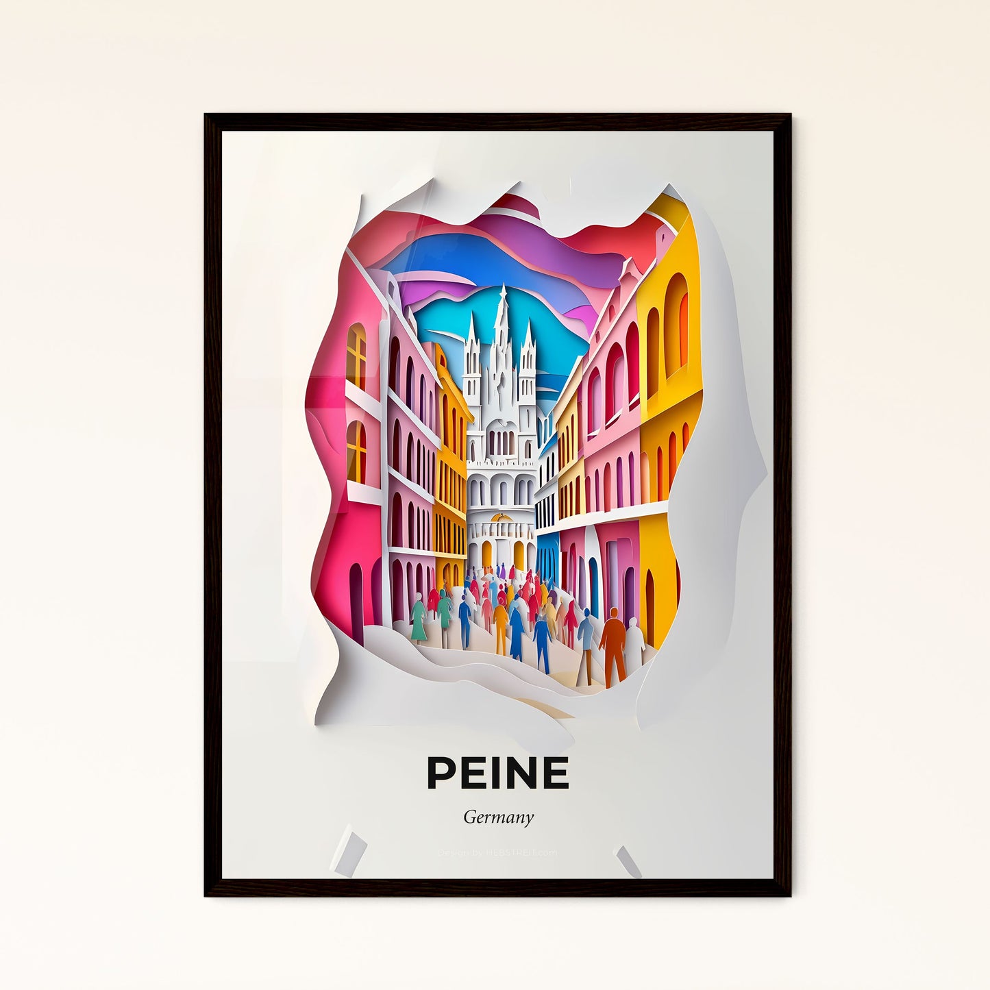 Vivid Peine, Germany - a paper cut of a city street with people walking