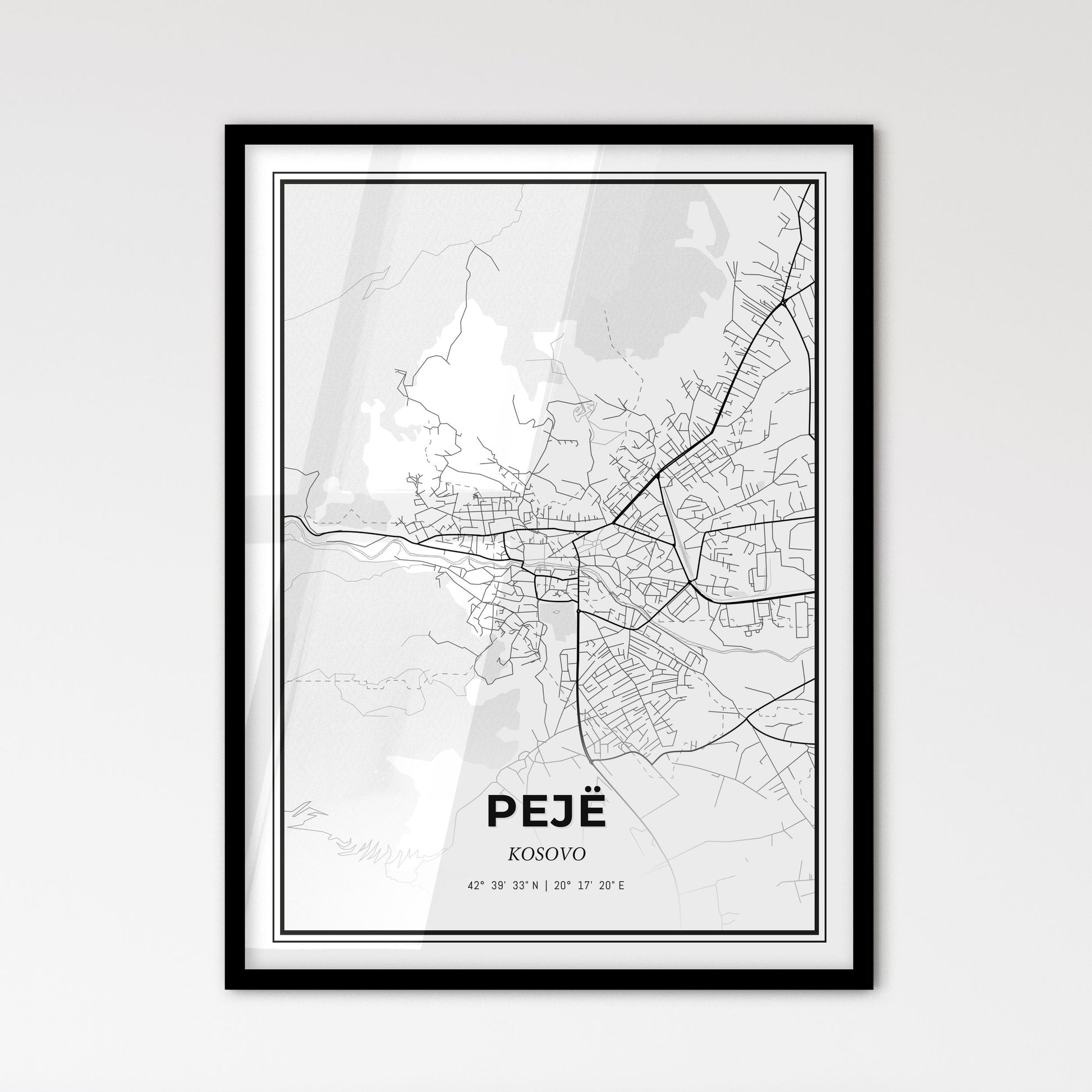 Pejë / Peć Kosovo - Scandinavian Style City Map for Modern Home Decor