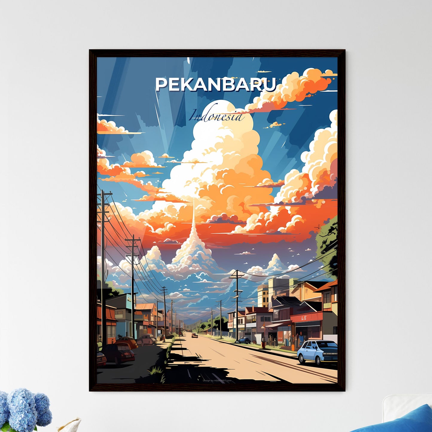 Pekanbaru Indonesia City Art Skyline Painting Houses Clouds Default Title