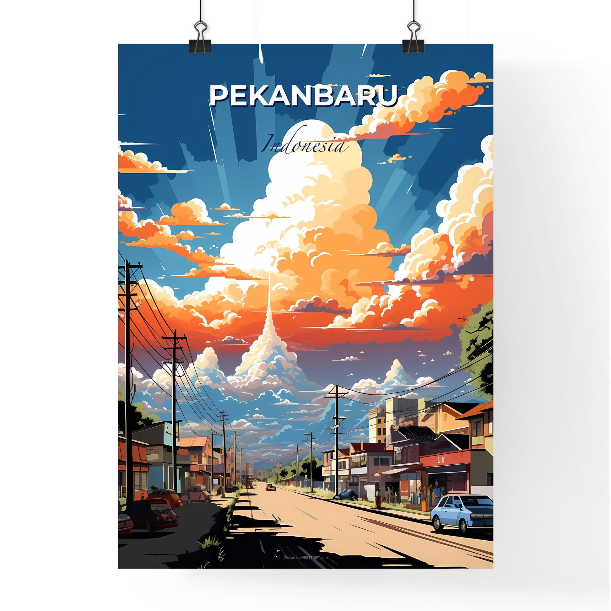 Pekanbaru Indonesia City Art Skyline Painting Houses Clouds Default Title