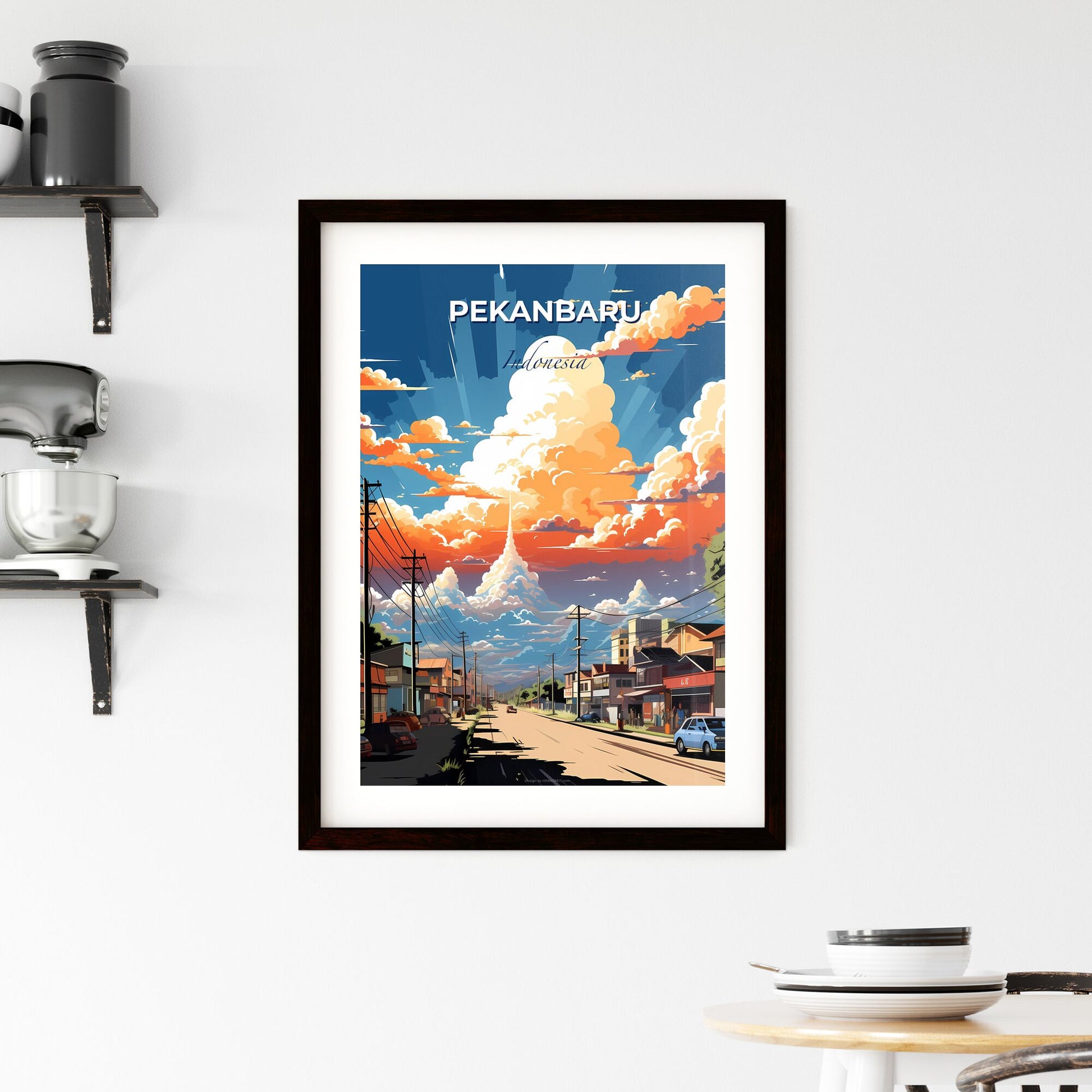 Pekanbaru Indonesia City Art Skyline Painting Houses Clouds Default Title