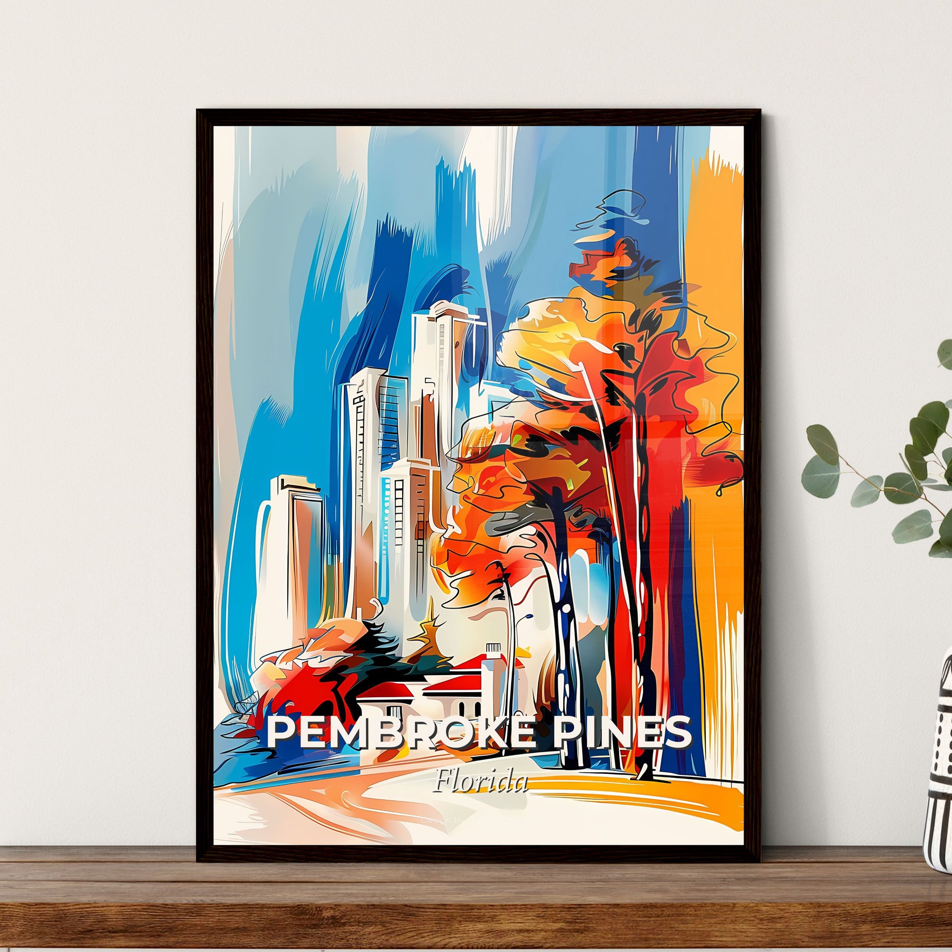 Vibrant Pembroke Pines, Florida - A Painting Of A City With Buildings And Trees