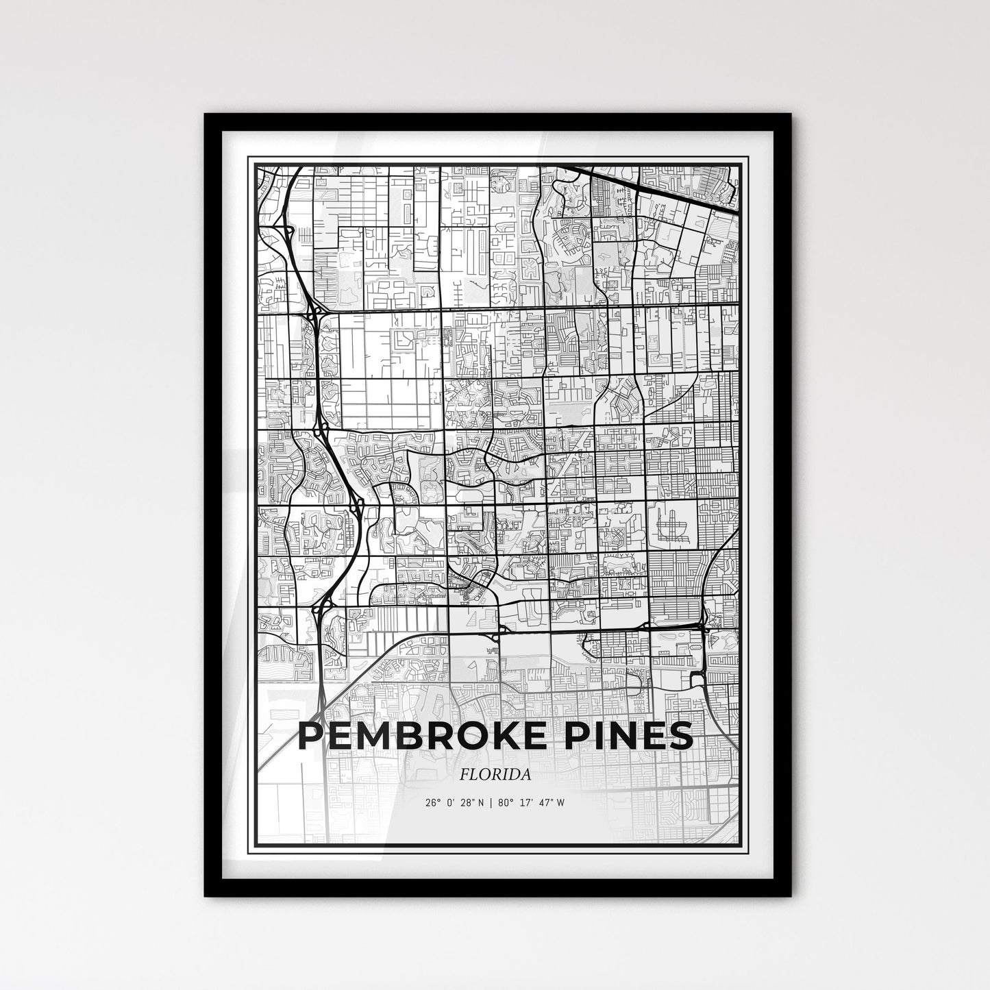 Pembroke Pines Florida - Scandinavian Style City Map for Modern Home Decor