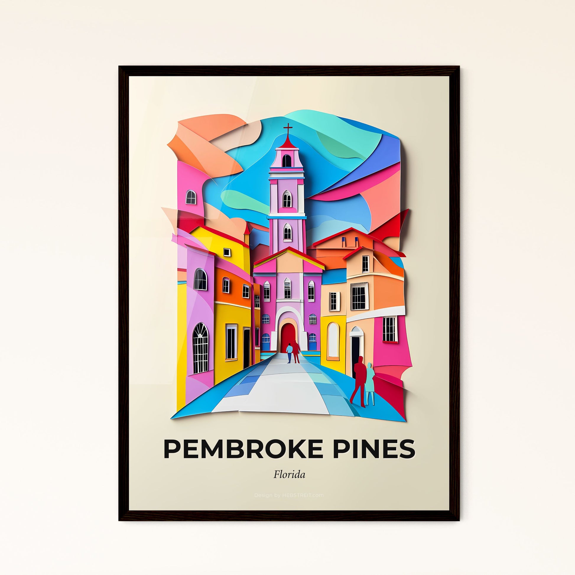 Vivid Pembroke Pines, Florida - a colorful city with a clock tower and a person walking down the street