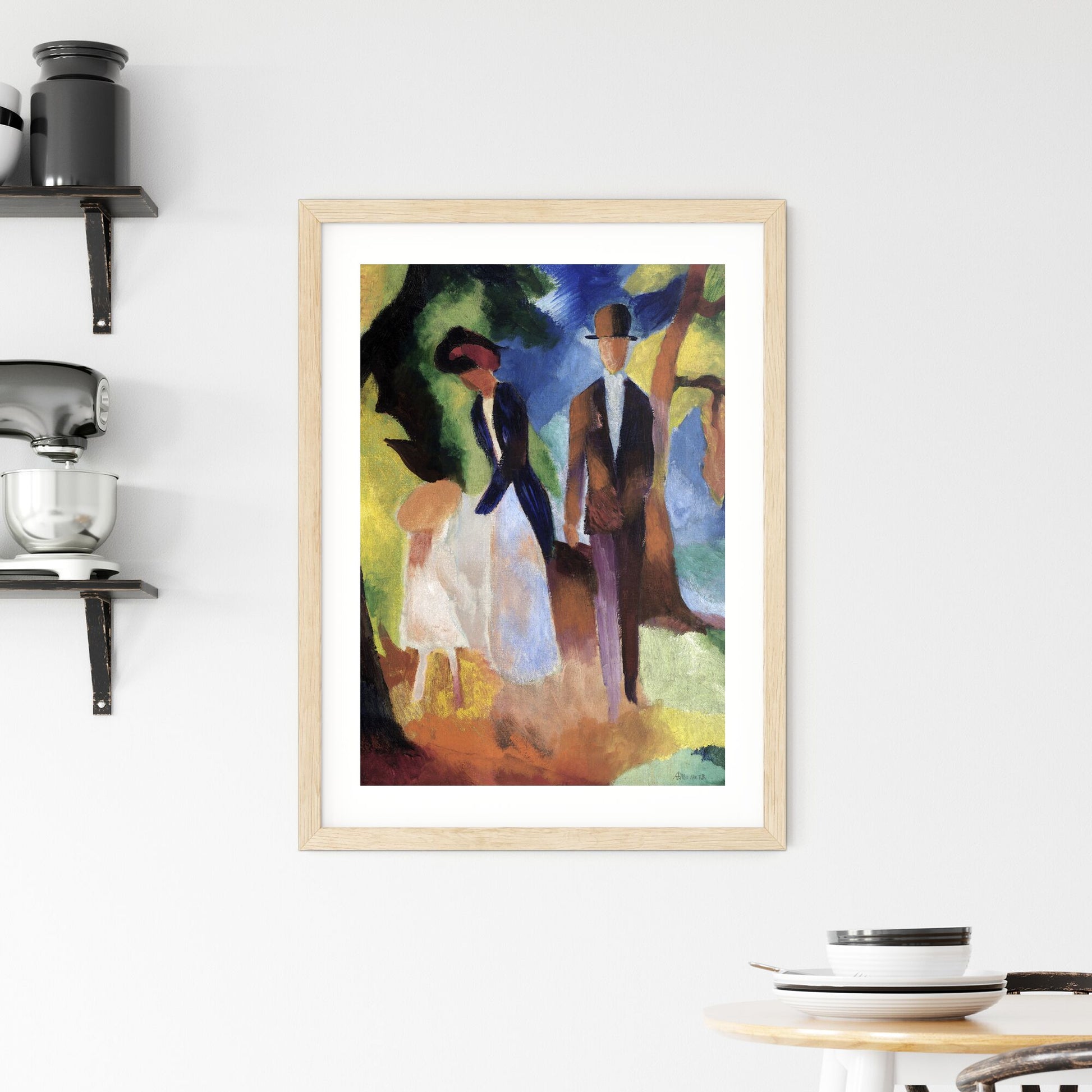 Framed Print of People by a Blue Lake by August Macke