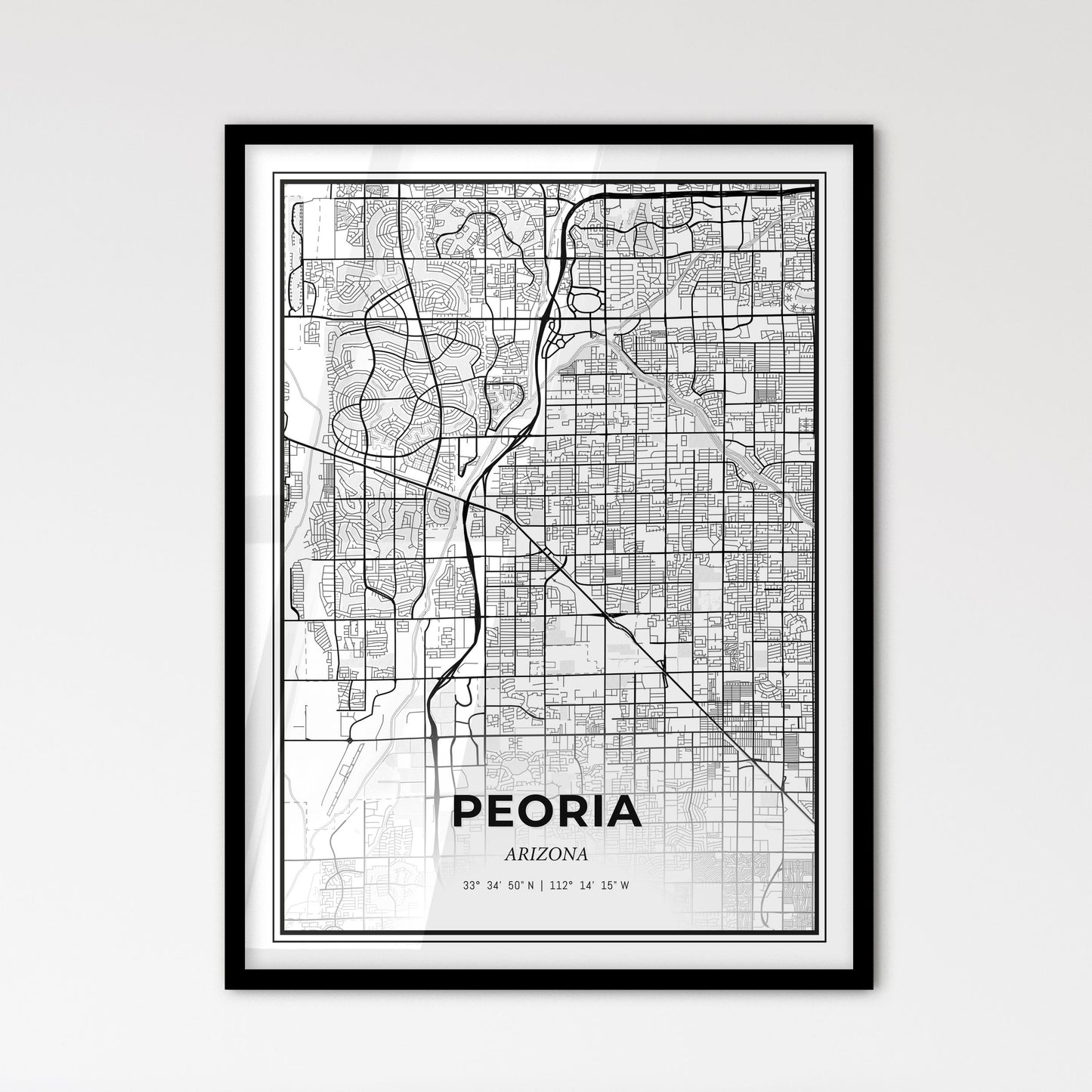 Peoria Arizona - Scandinavian Style City Map for Modern Home Decor