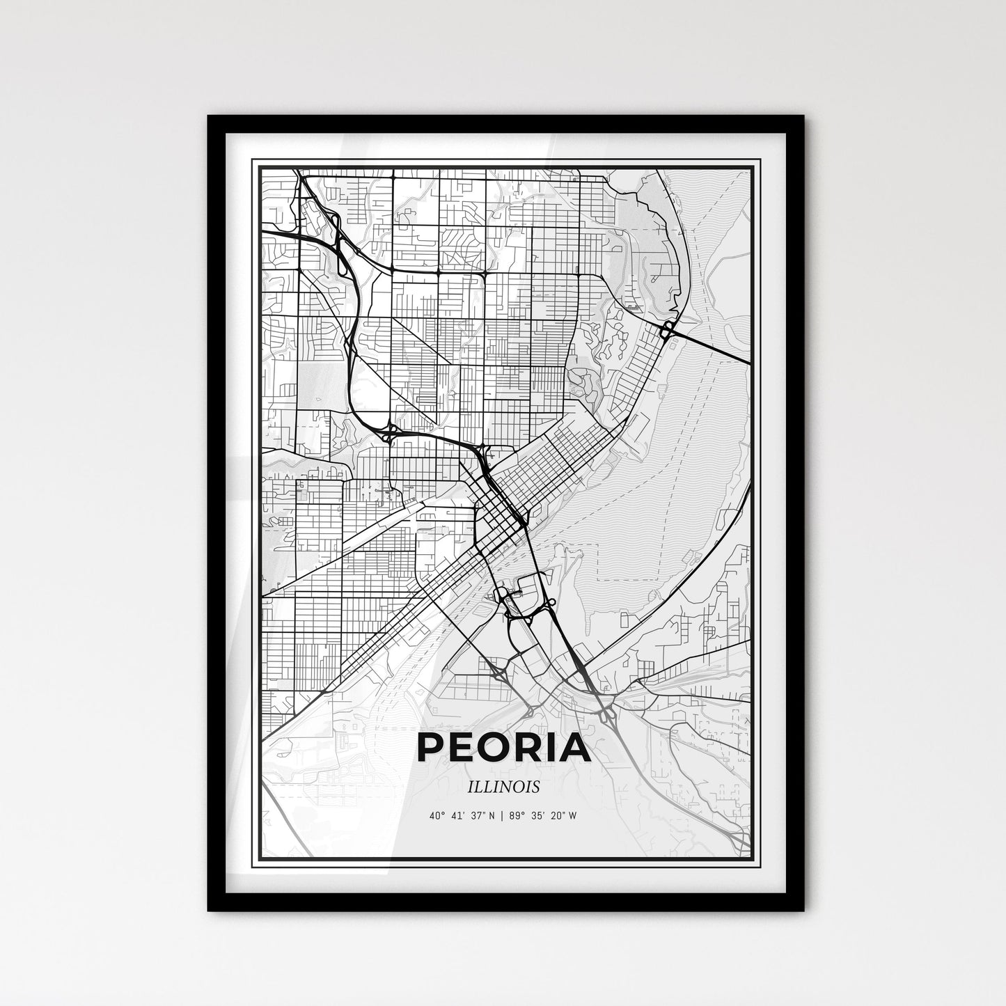 Peoria Illinois - Scandinavian Style City Map for Modern Home Decor