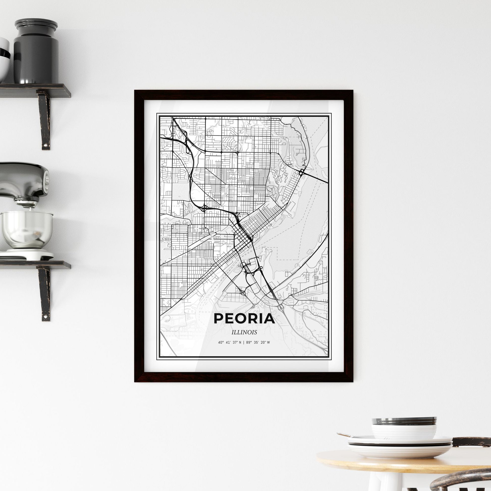 Peoria Illinois - Minimal City Map