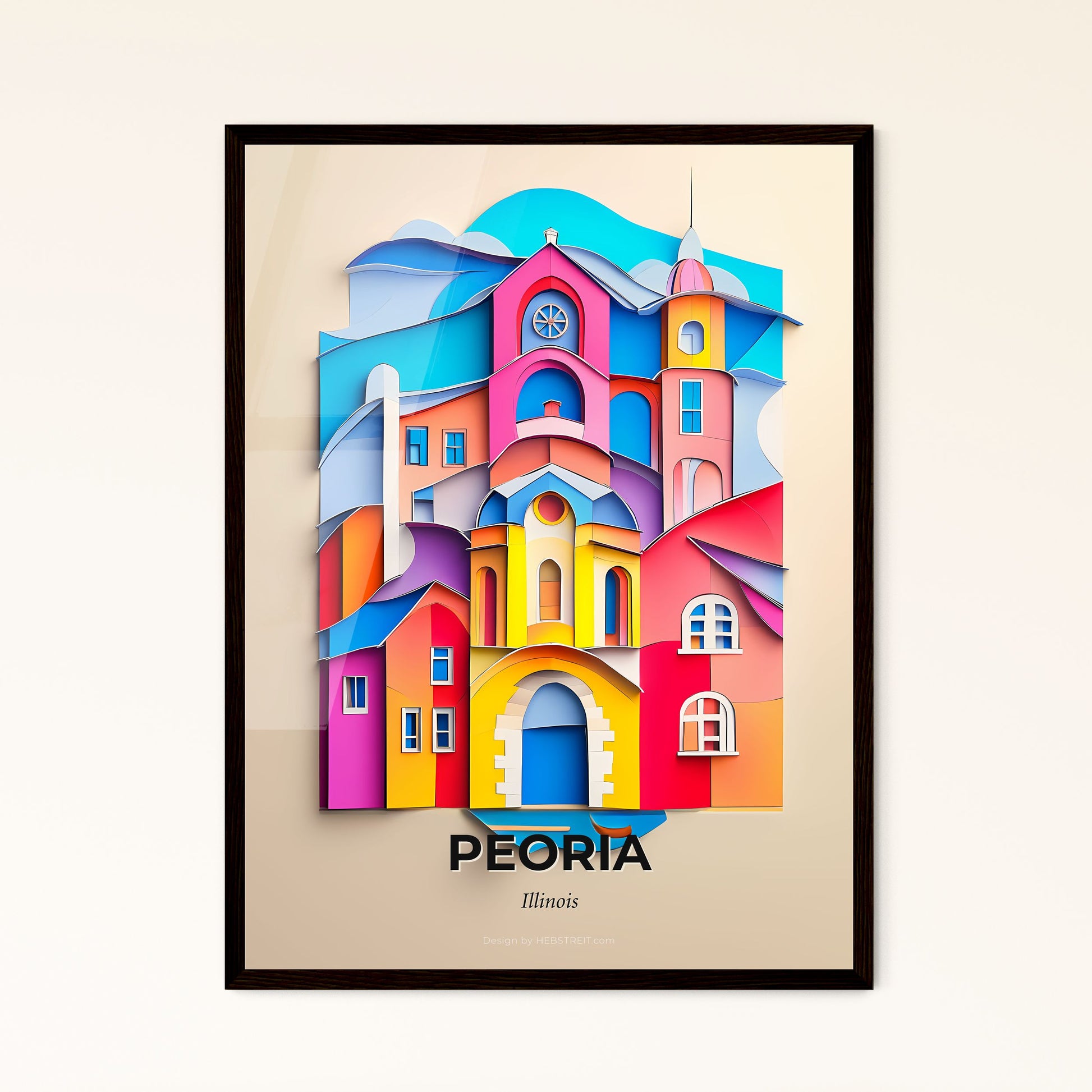 Vivid Peoria, Illinois - a colorful city with a clock on the top of it