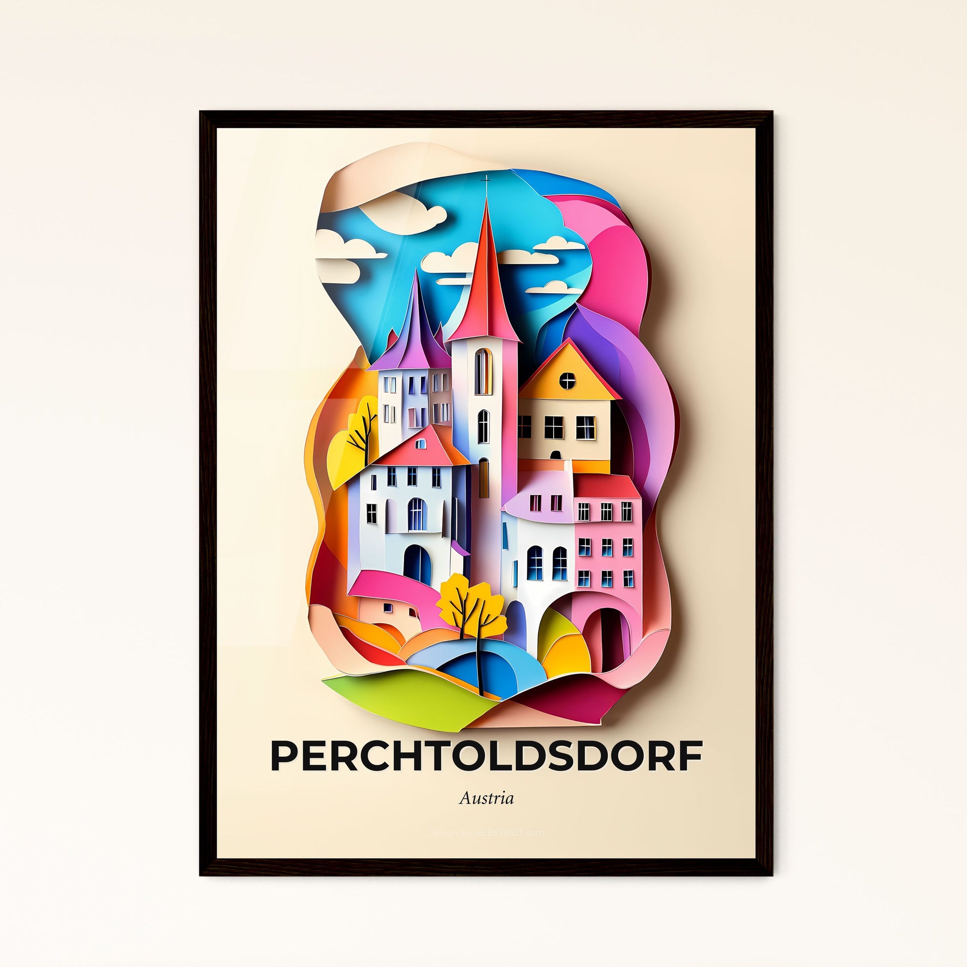 Vivid Perchtoldsdorf, Austria - a paper cut of a castle with a sky background