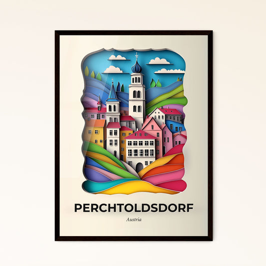 Vivid Perchtoldsdorf, Austria - a paper cut of a city with a church