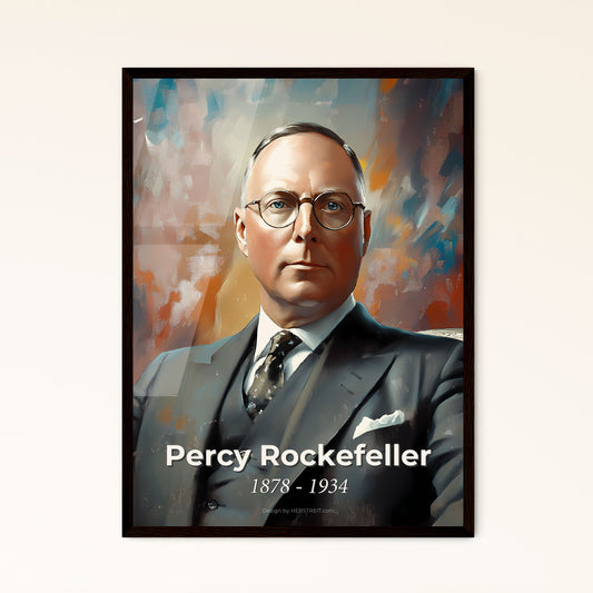 Portrait of Percy Rockefeller, 1878 - 1934. Impressionistic painting of a man in a suit and tie.