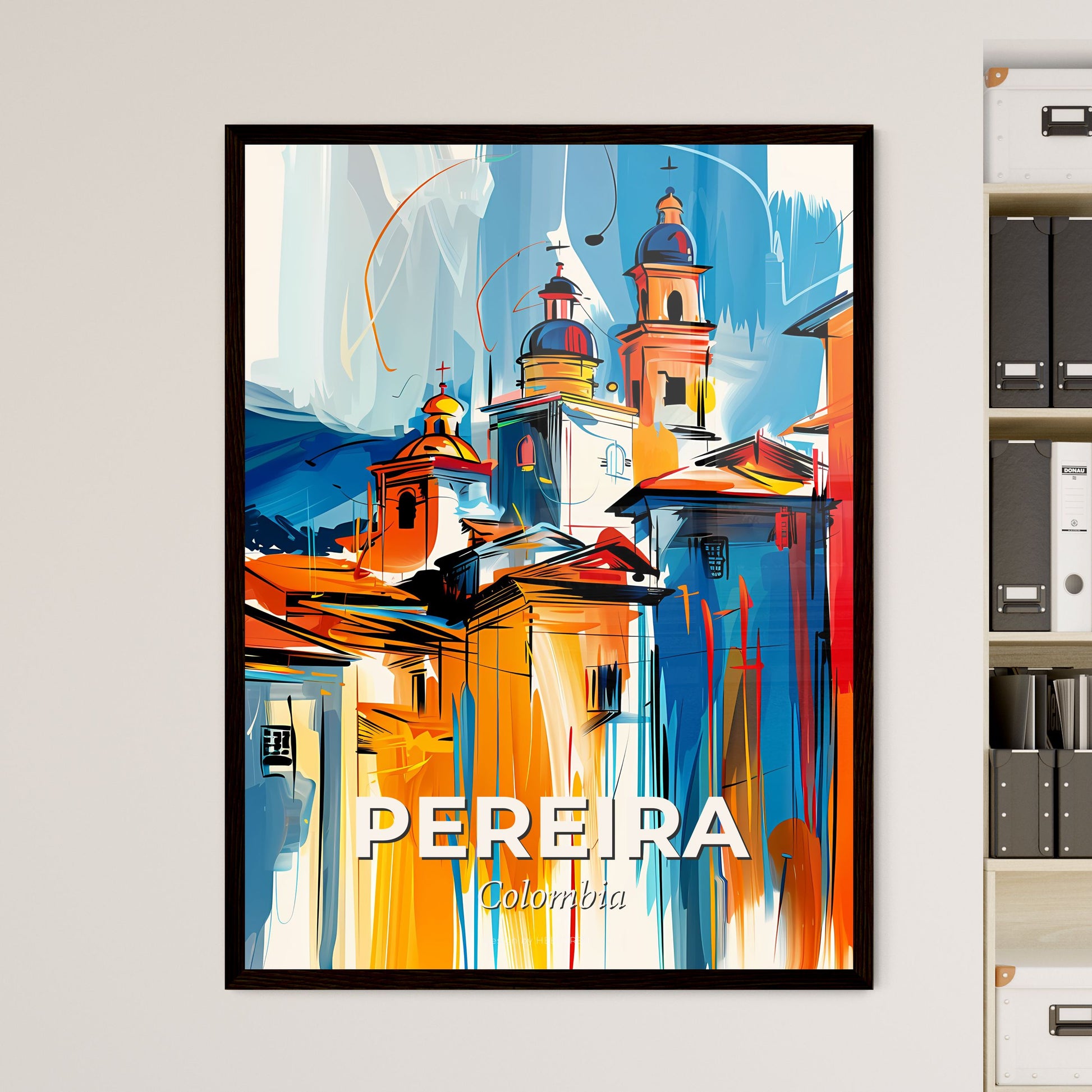 Vibrant Pereira, Colombia - A Painting Of A Building With A Steeple