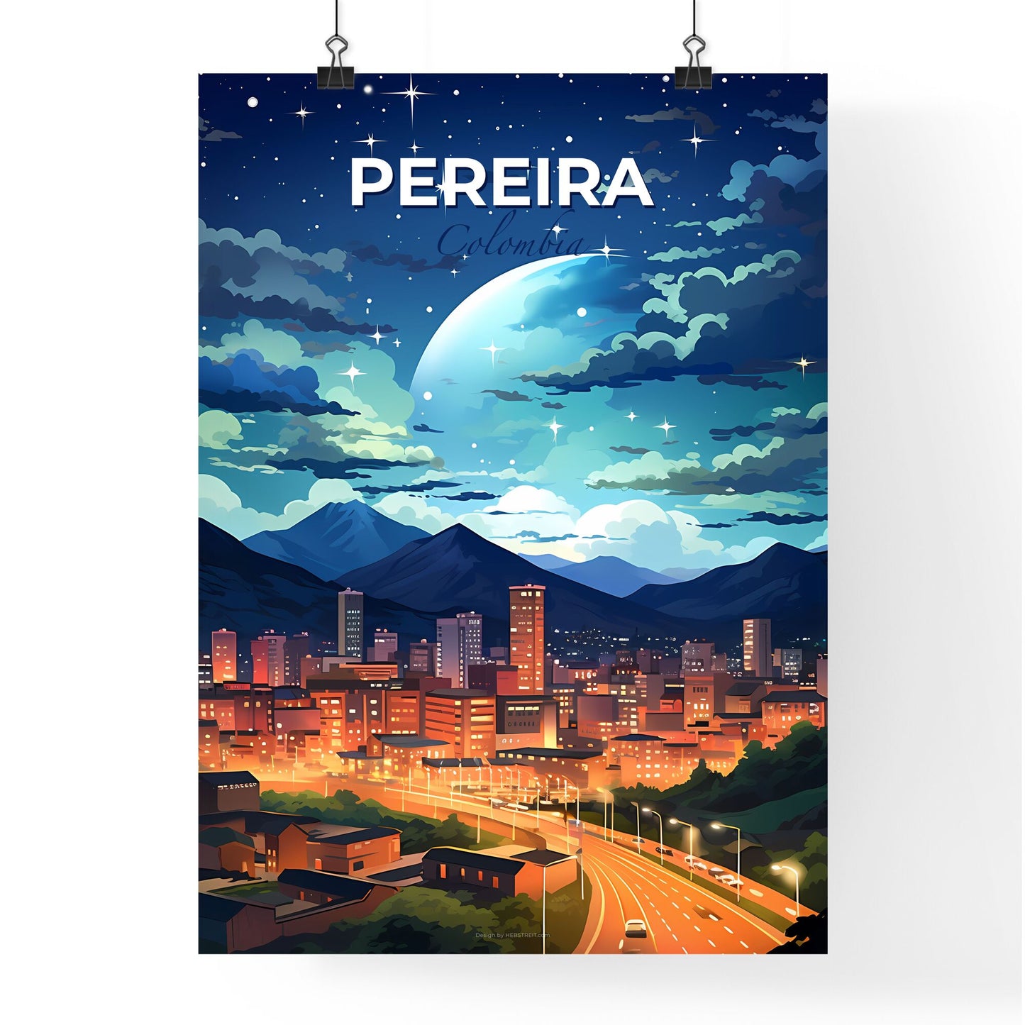 Pereira Colombia City Painting Skyline Urban Lights Mountains Art Culture Travel Default Title