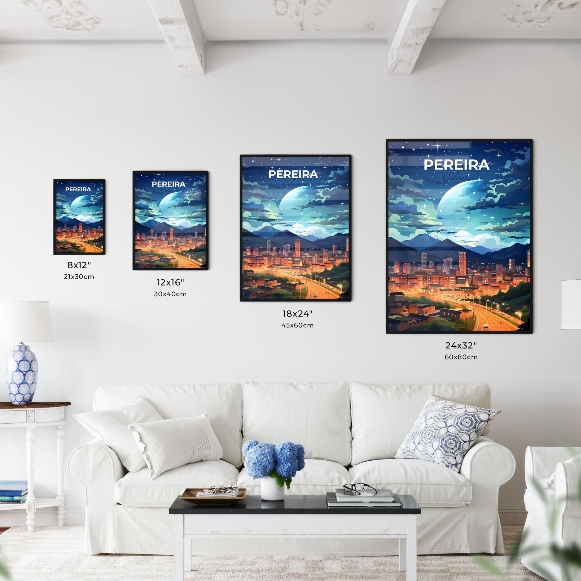 Pereira Colombia City Painting Skyline Urban Lights Mountains Art Culture Travel Default Title