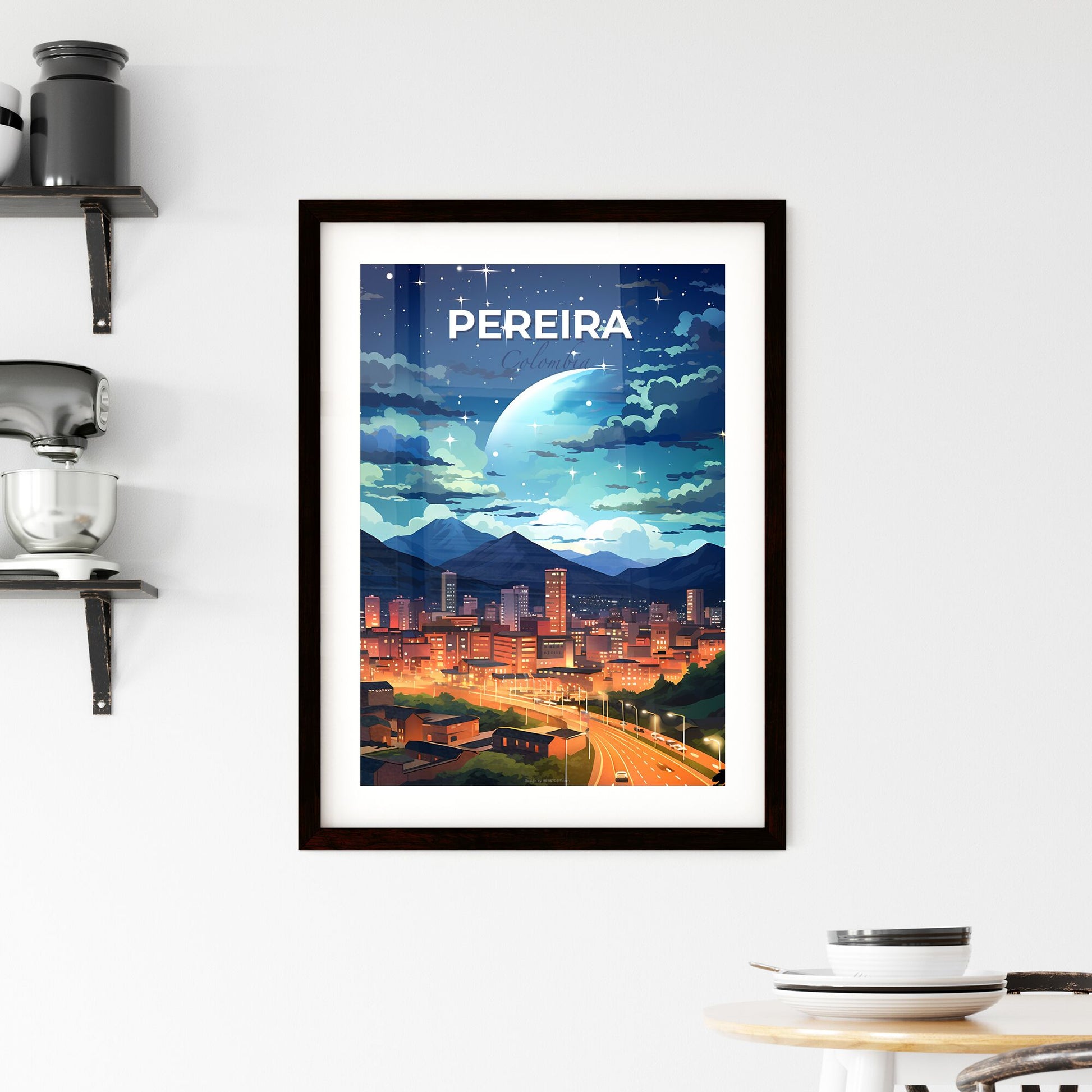 Pereira Colombia City Painting Skyline Urban Lights Mountains Art Culture Travel Default Title