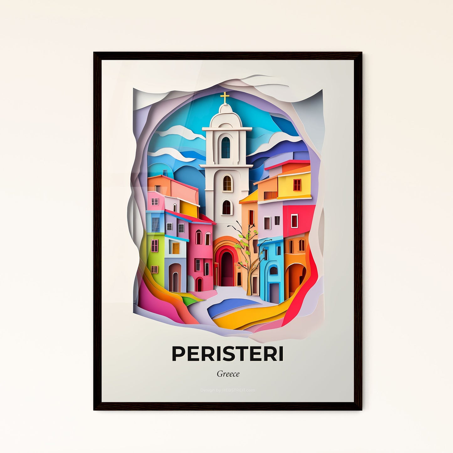 Vivid Peristeri, Greece - a paper cut of a city with a church