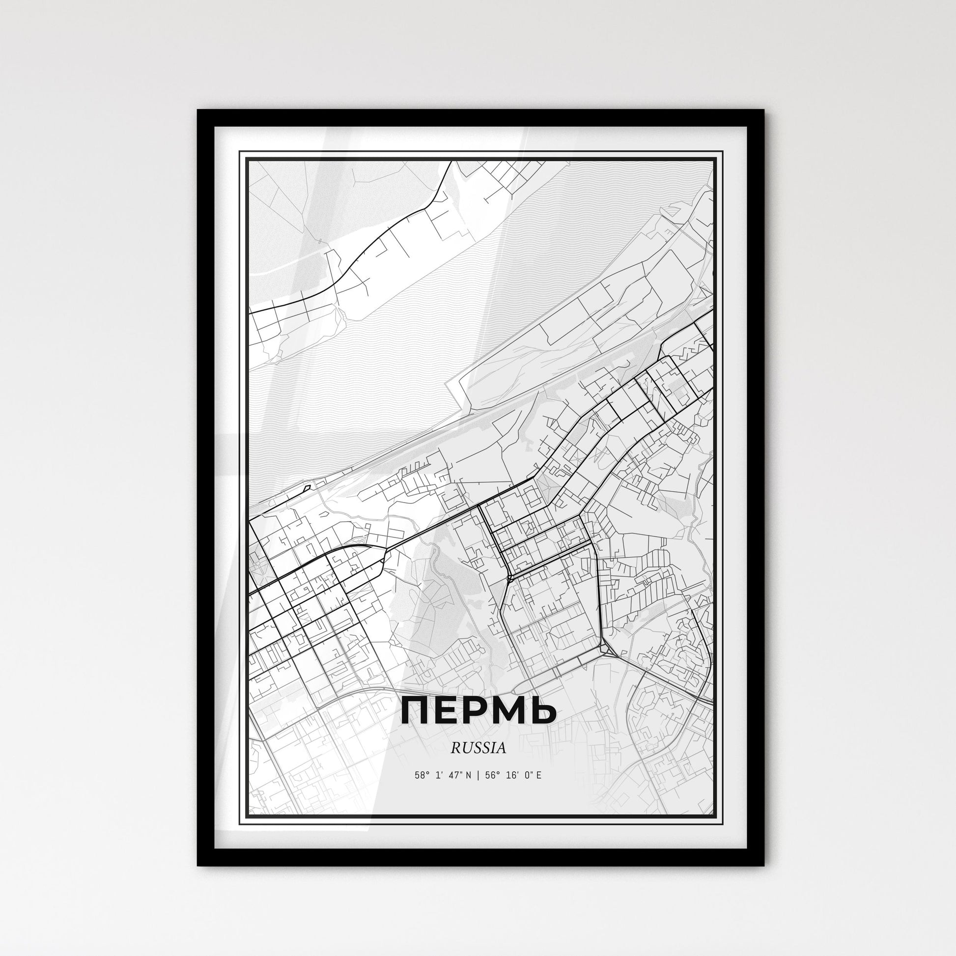 Perm Russia - Scandinavian Style City Map for Modern Home Decor