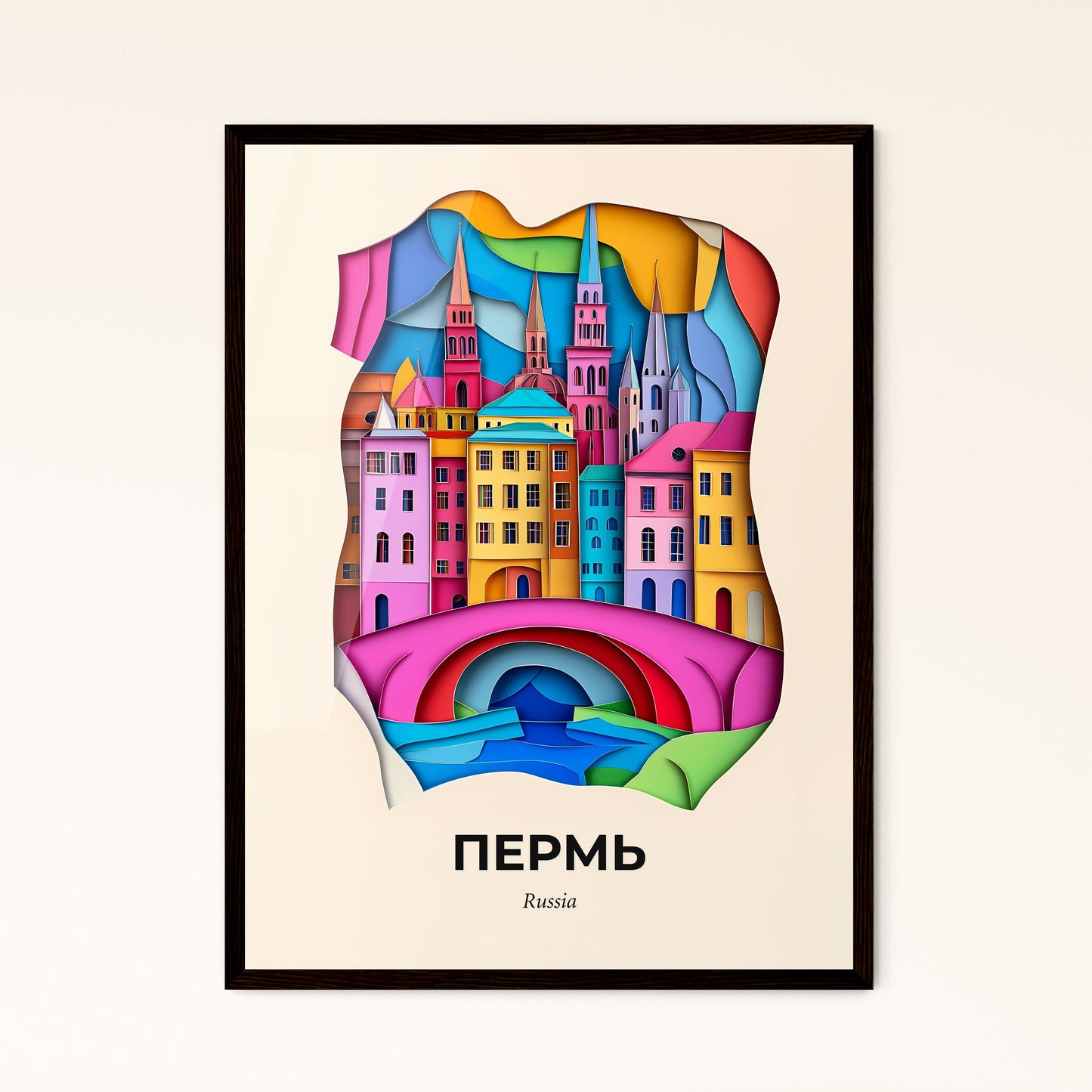 Vivid Perm, Russia - a colorful city with a bridge and a rainbow colored building