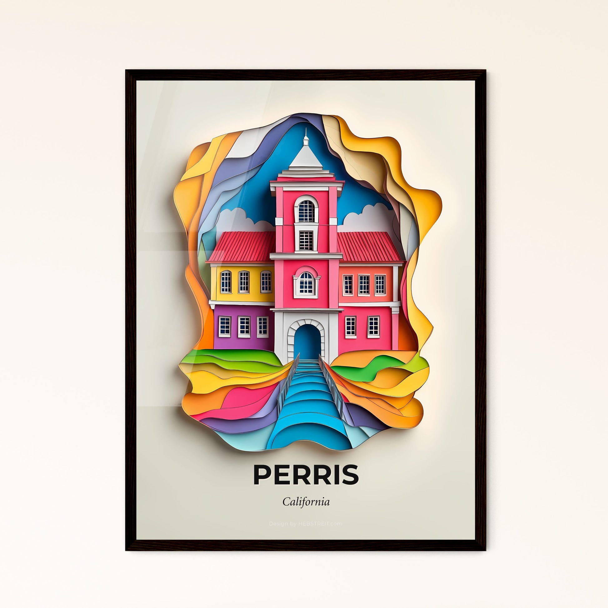 Vivid Perris, California - a paper cut of a house with a staircase